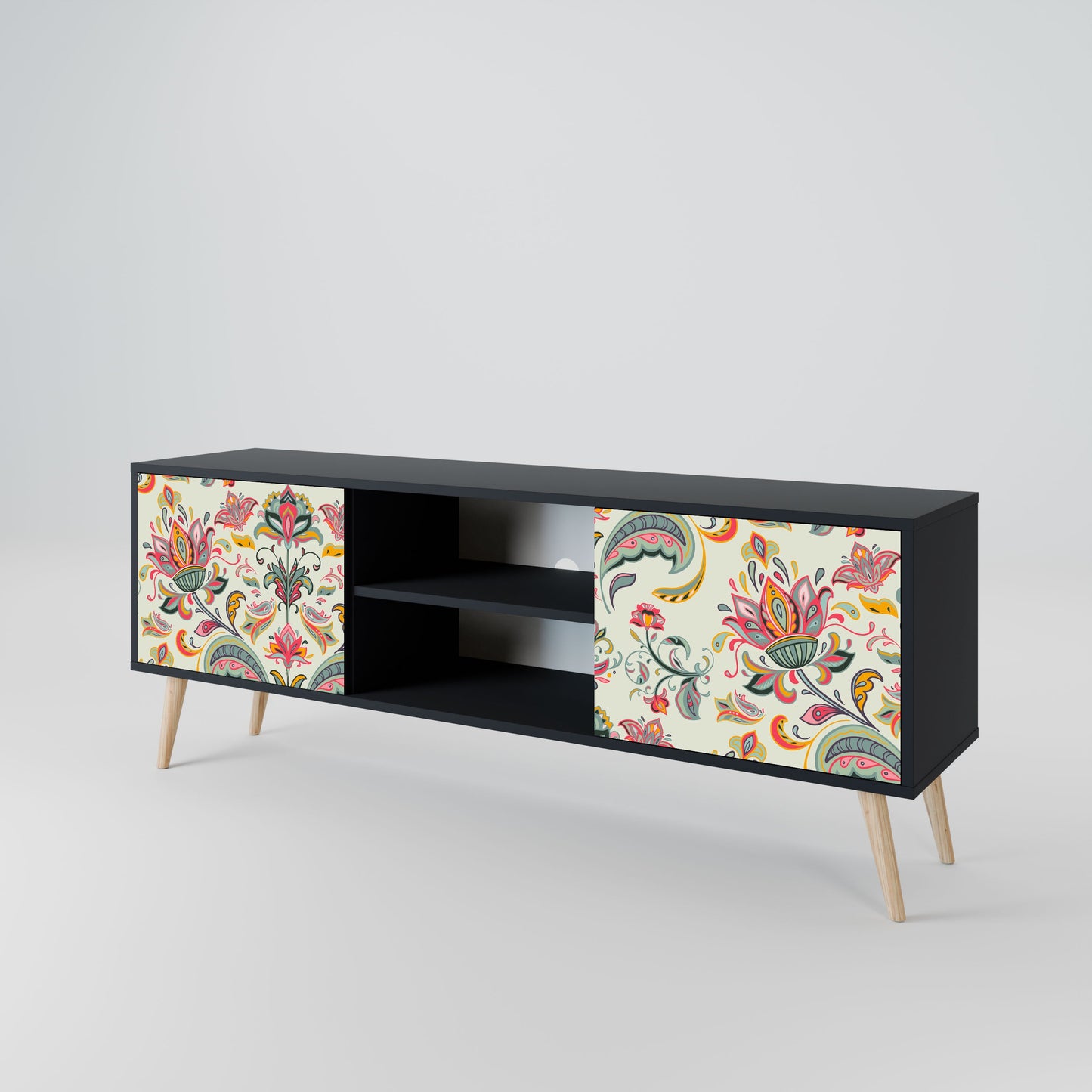 ORGANIC FOLKLORE 2-Door TV Stand in Black Finish