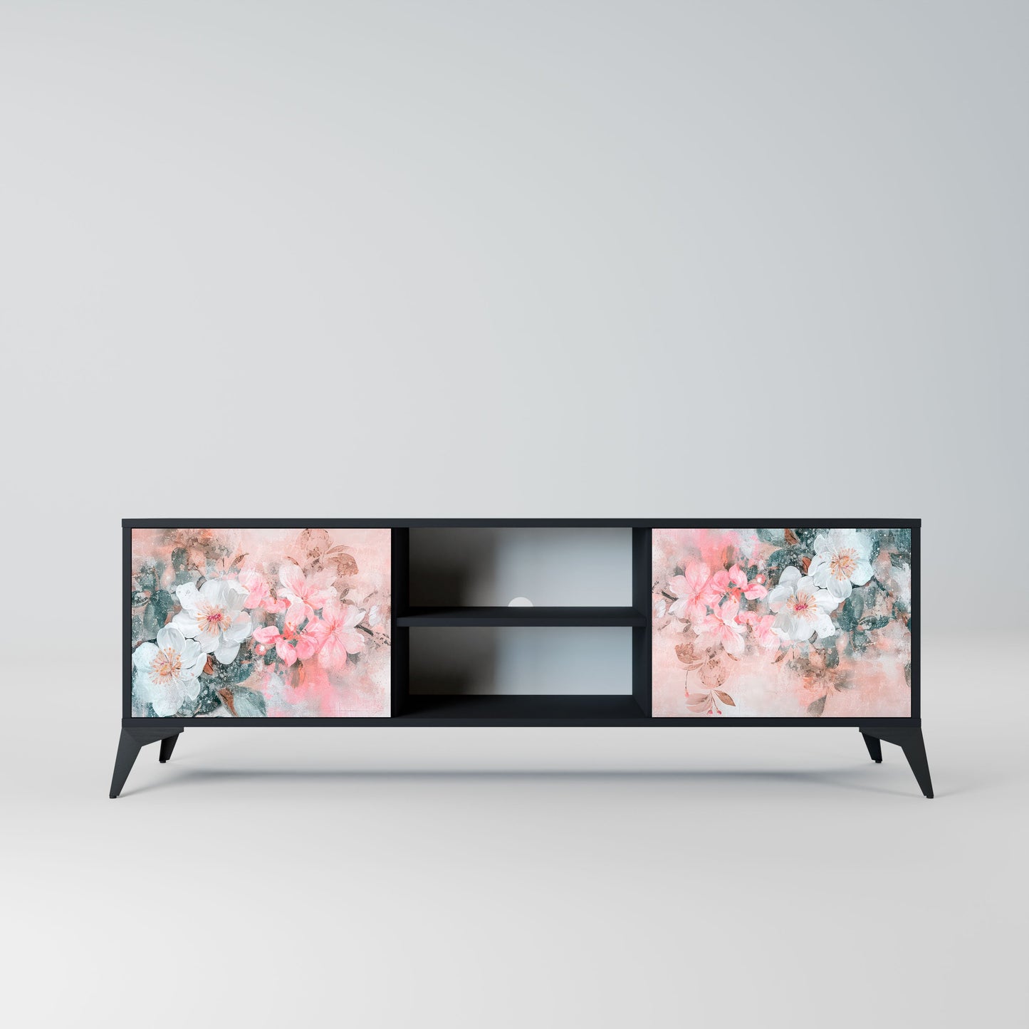 CHERRY BLOSSOM 2-Door TV Stand in Black Finish