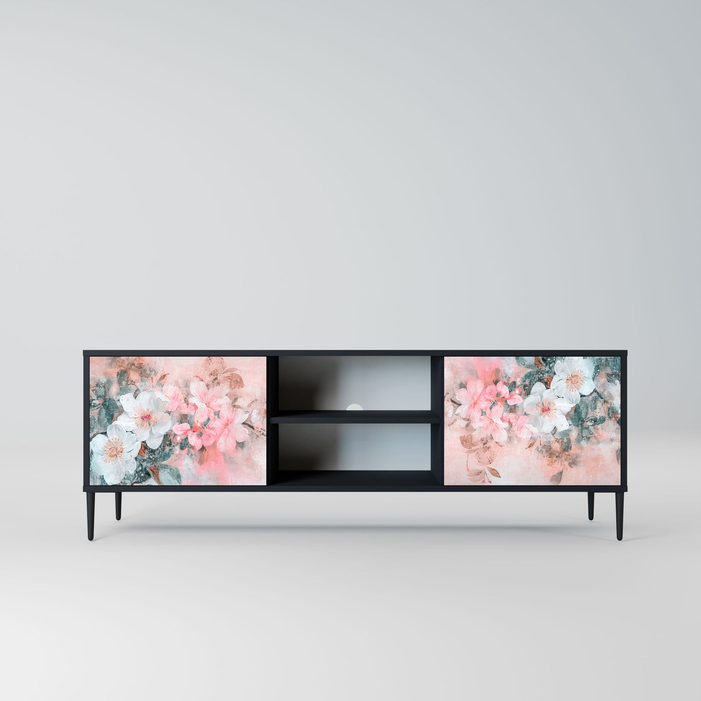 CHERRY BLOSSOM 2-Door TV Stand in Black Finish
