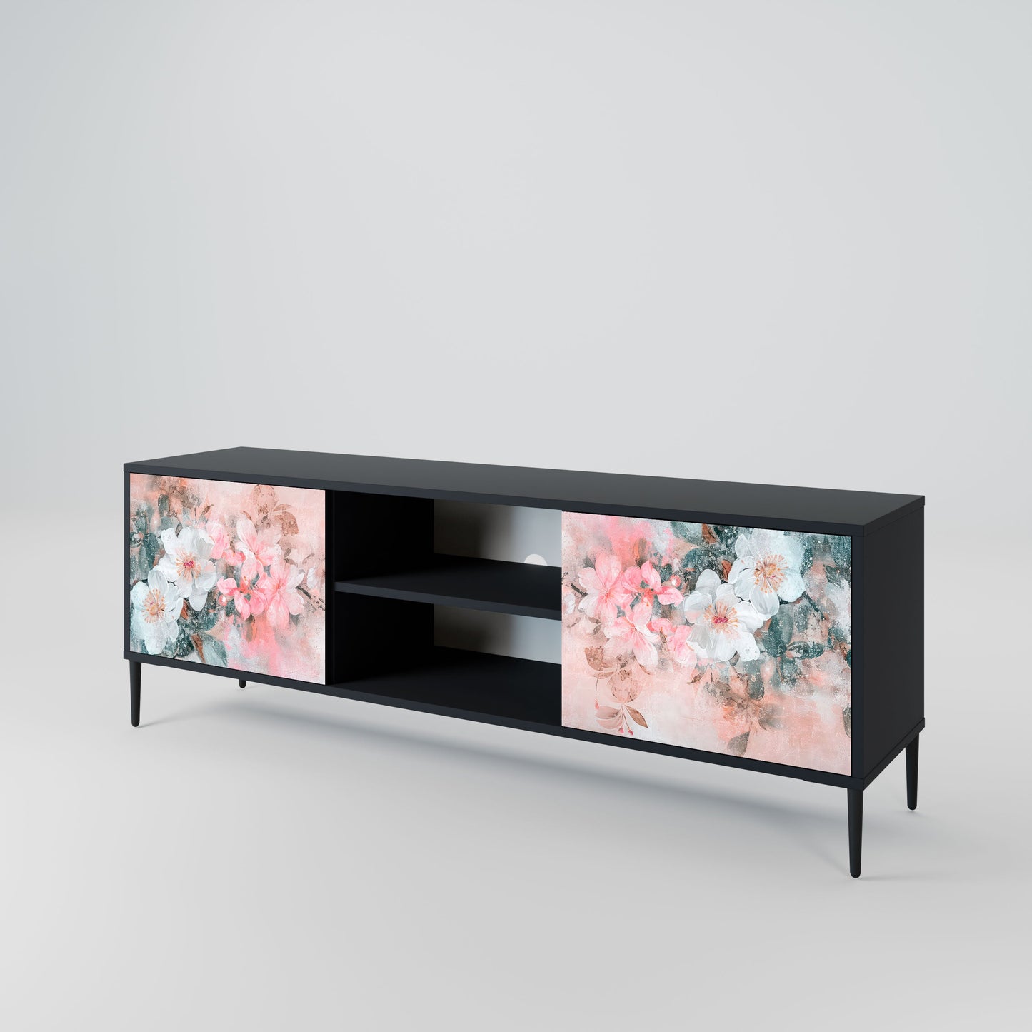 CHERRY BLOSSOM 2-Door TV Stand in Black Finish