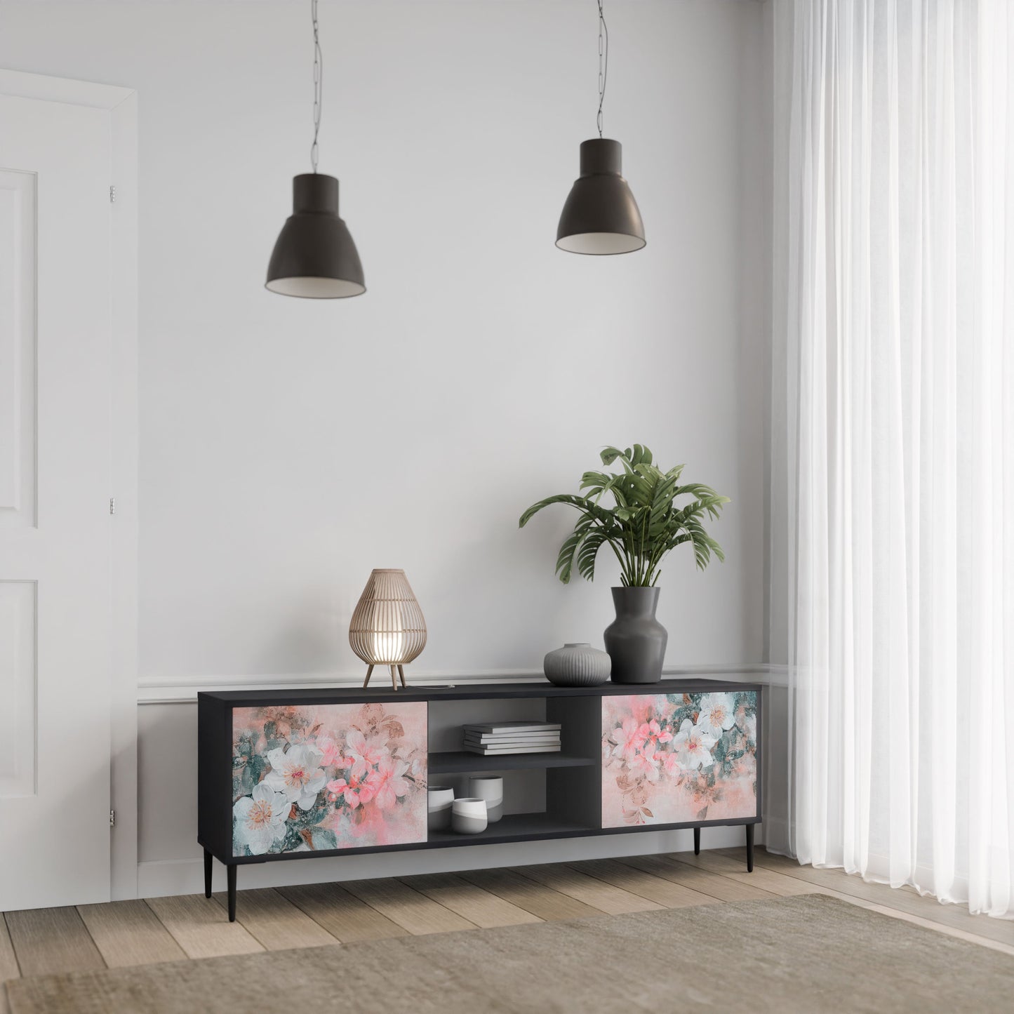 CHERRY BLOSSOM 2-Door TV Stand in Black Finish