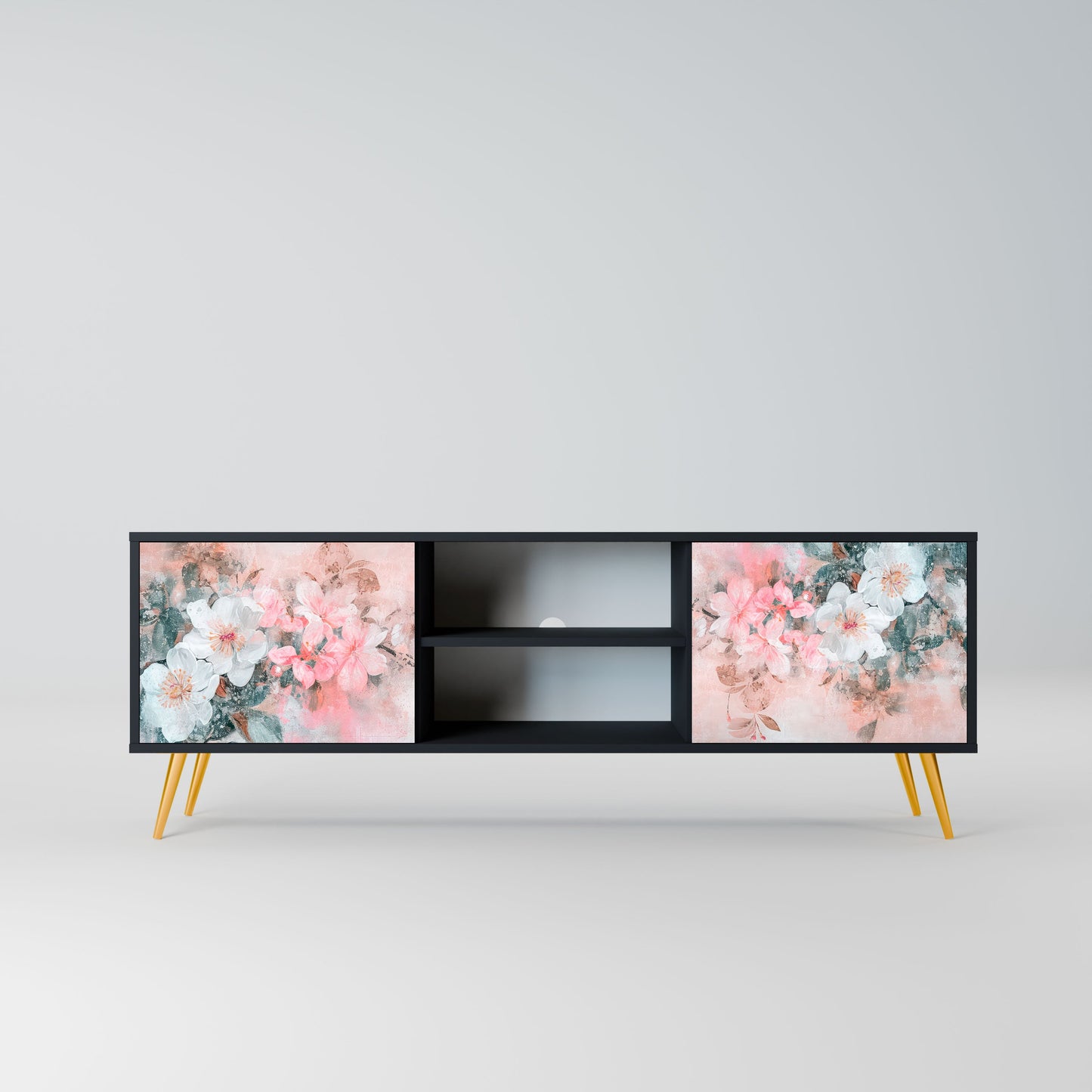 CHERRY BLOSSOM 2-Door TV Stand in Black Finish
