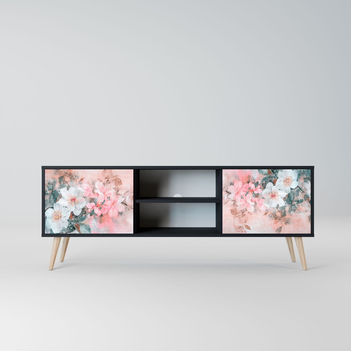 CHERRY BLOSSOM 2-Door TV Stand in Black Finish