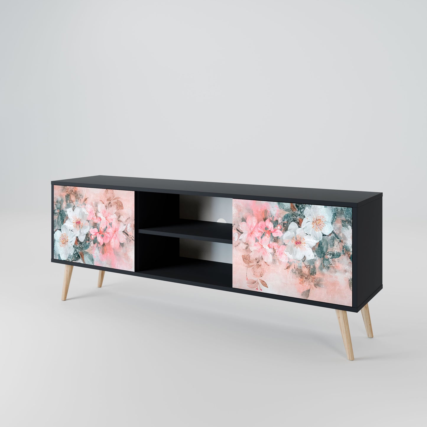 CHERRY BLOSSOM 2-Door TV Stand in Black Finish