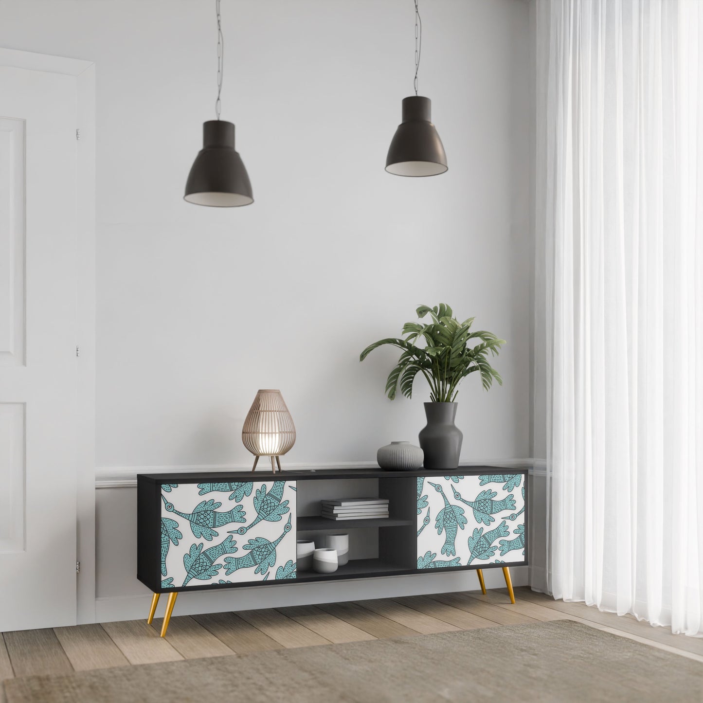 WATERSPOUT SONGIBIRD 2-Door TV Stand in Black Finish