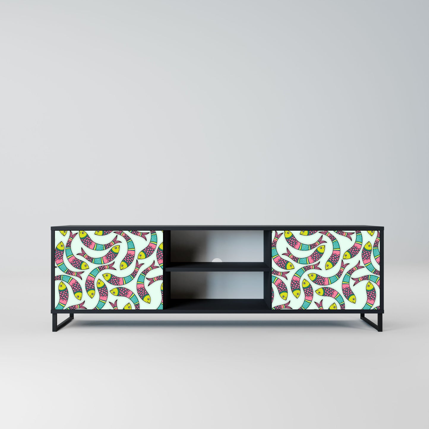 INDIAN FISH 2-Door TV Stand in Black Finish