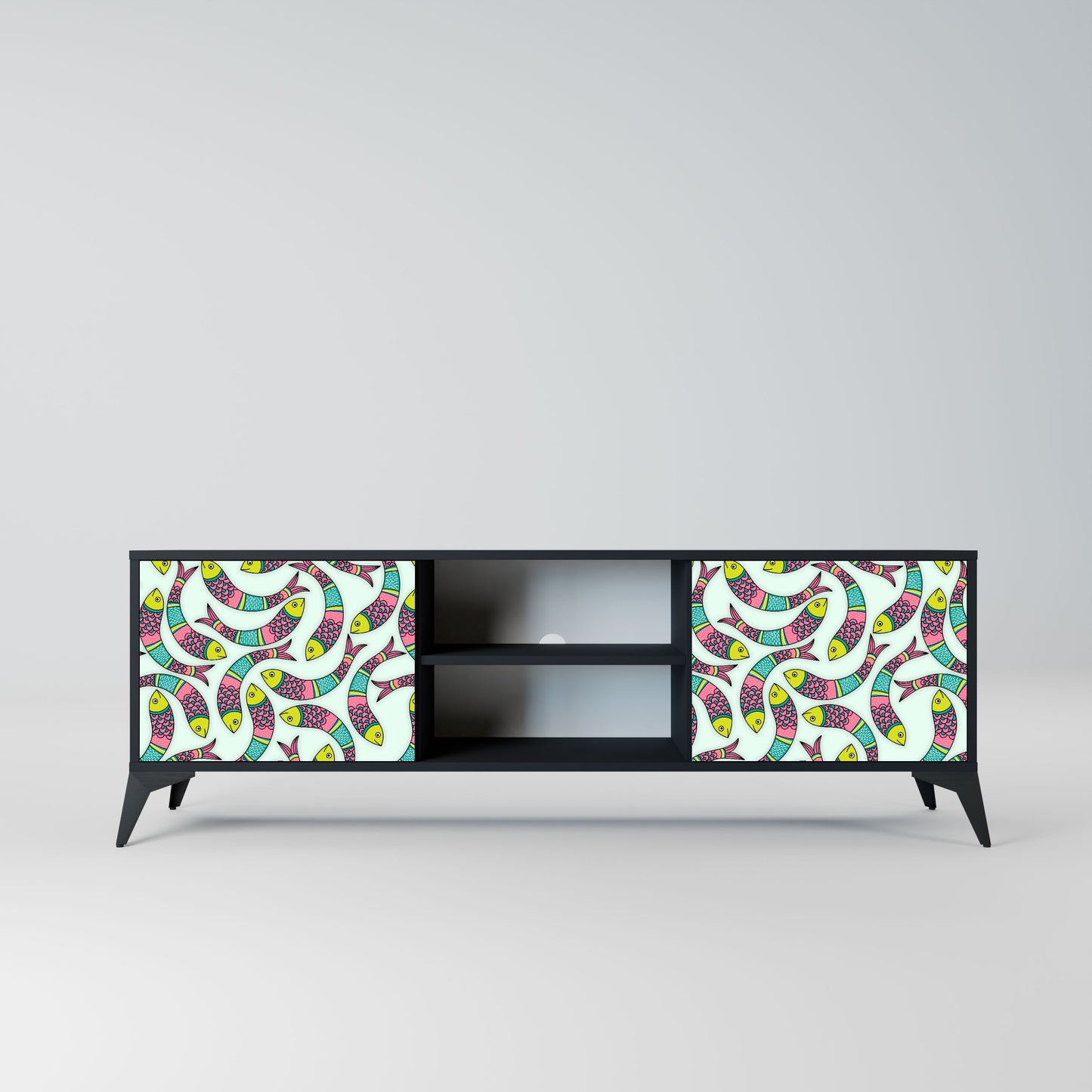 INDIAN FISH 2-Door TV Stand in Black Finish