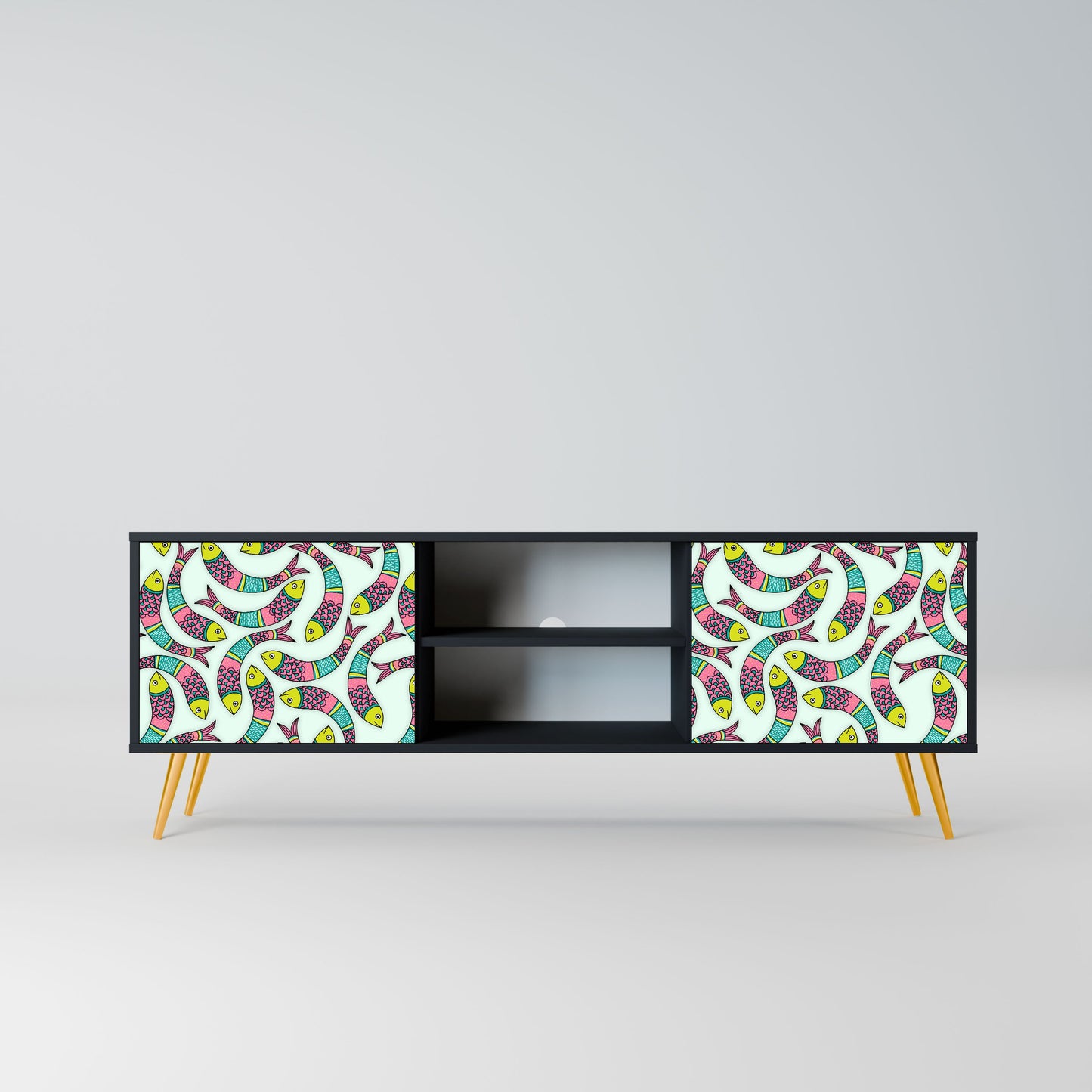 INDIAN FISH 2-Door TV Stand in Black Finish