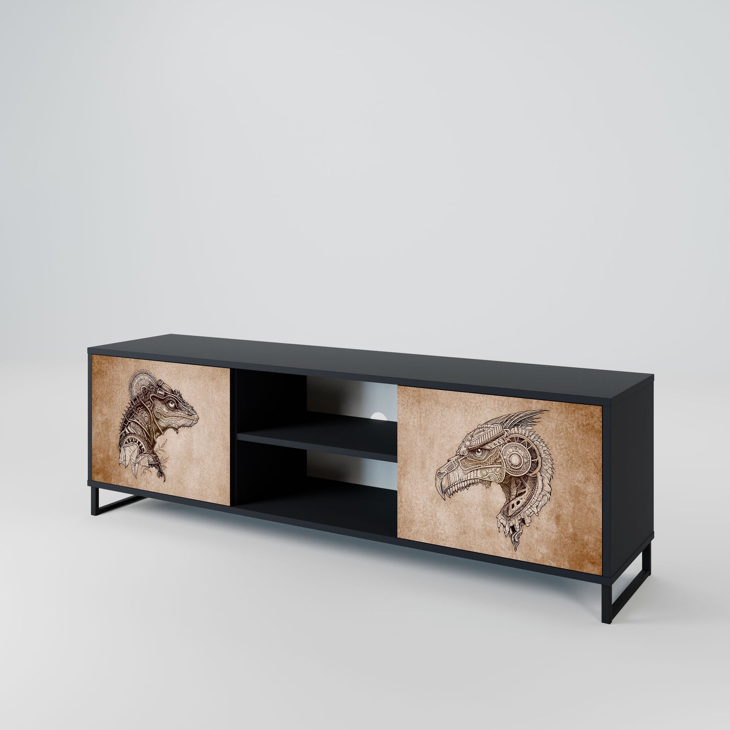 STEAMPUNK CLAN 2-Door TV Stand in Black Finish
