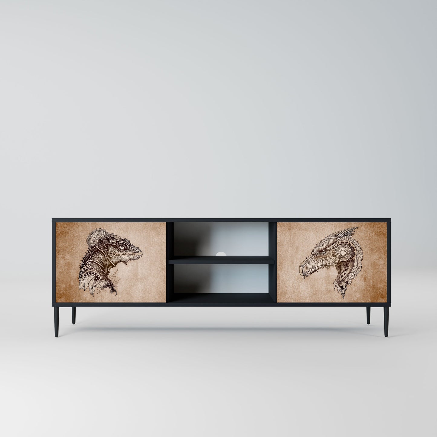 STEAMPUNK CLAN 2-Door TV Stand in Black Finish