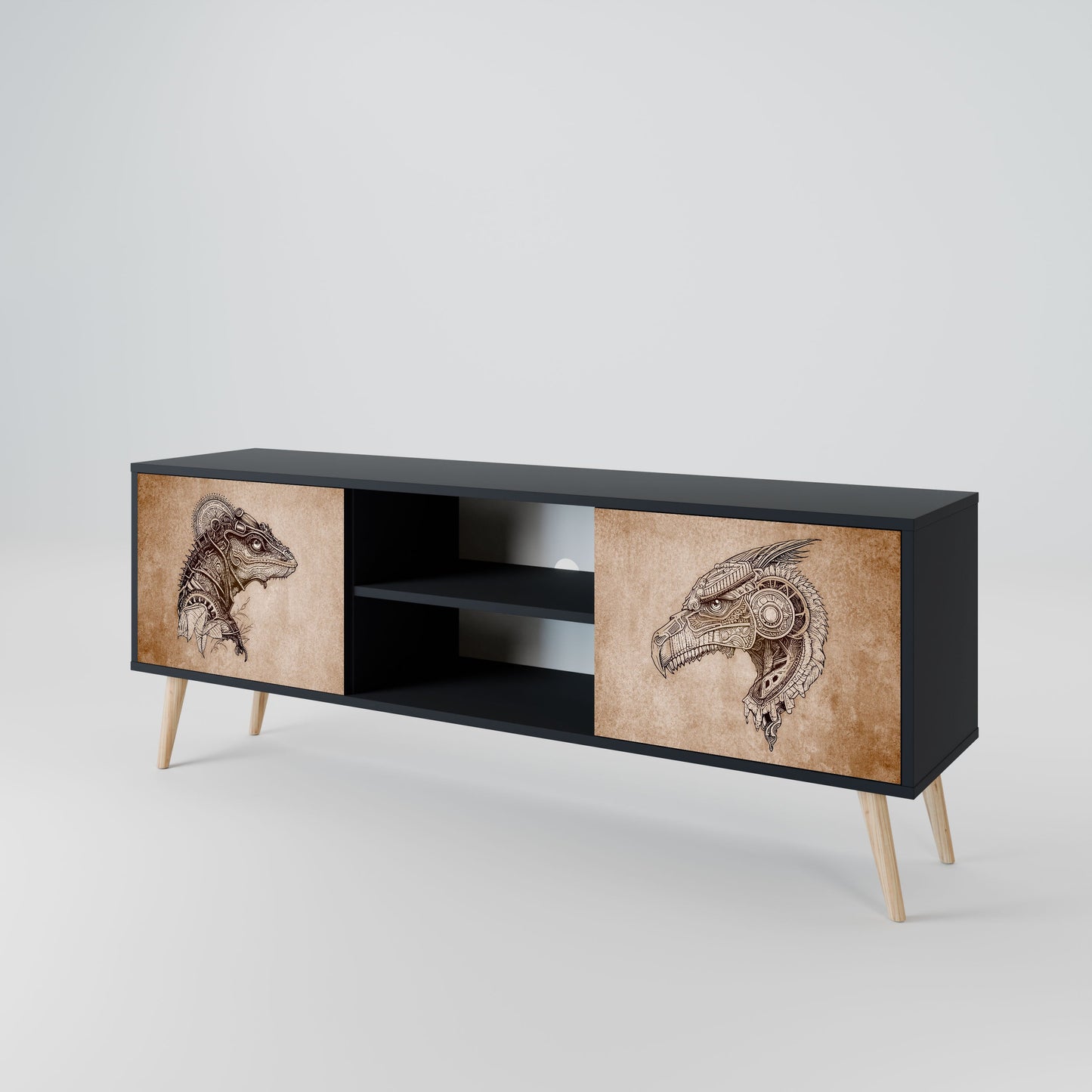 STEAMPUNK CLAN 2-Door TV Stand in Black Finish