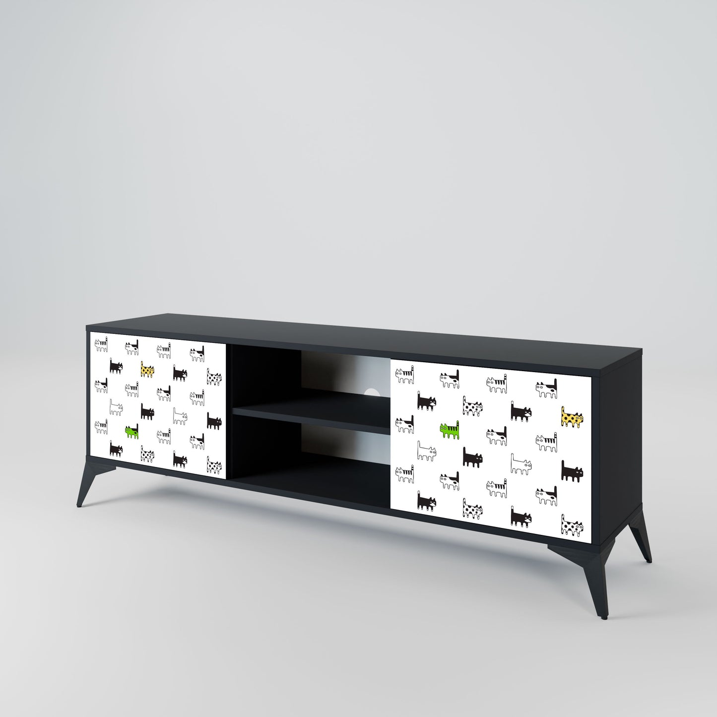 CATS COMPILATION 2-Door TV Stand in Black Finish