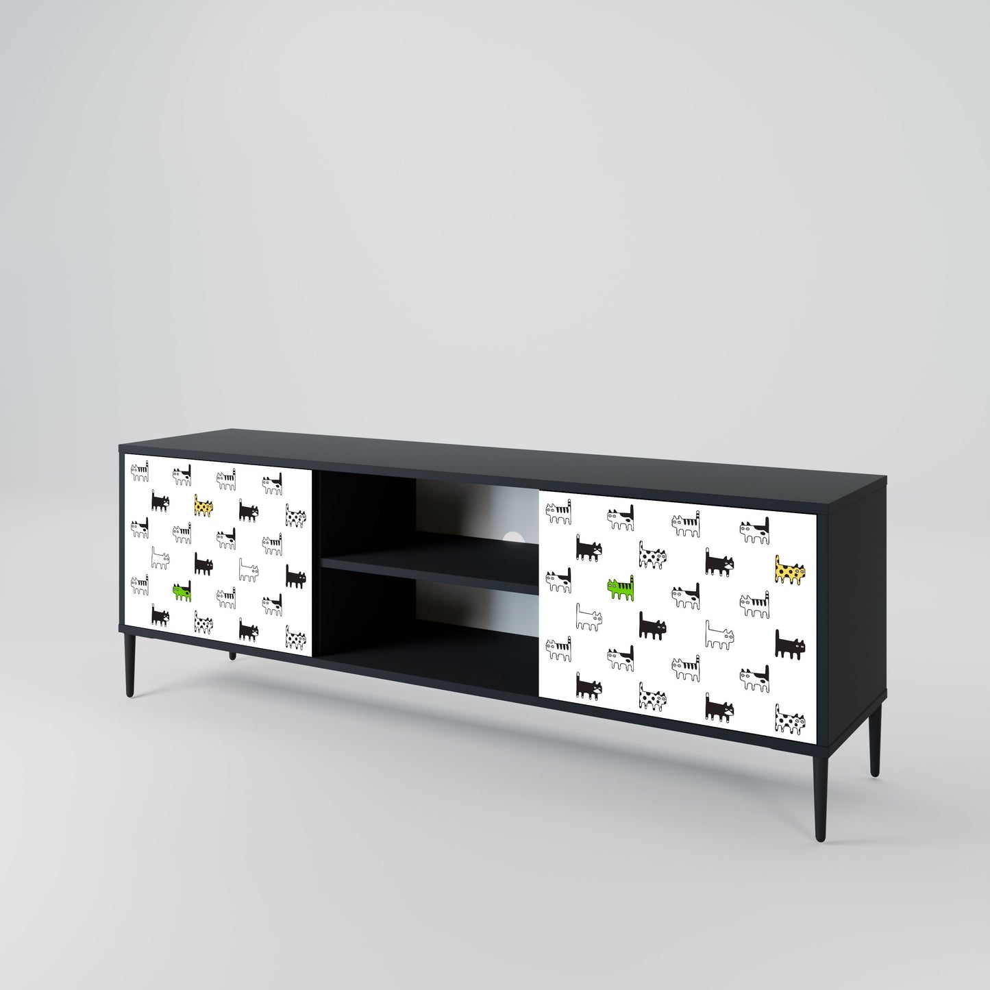 CATS COMPILATION 2-Door TV Stand in Black Finish