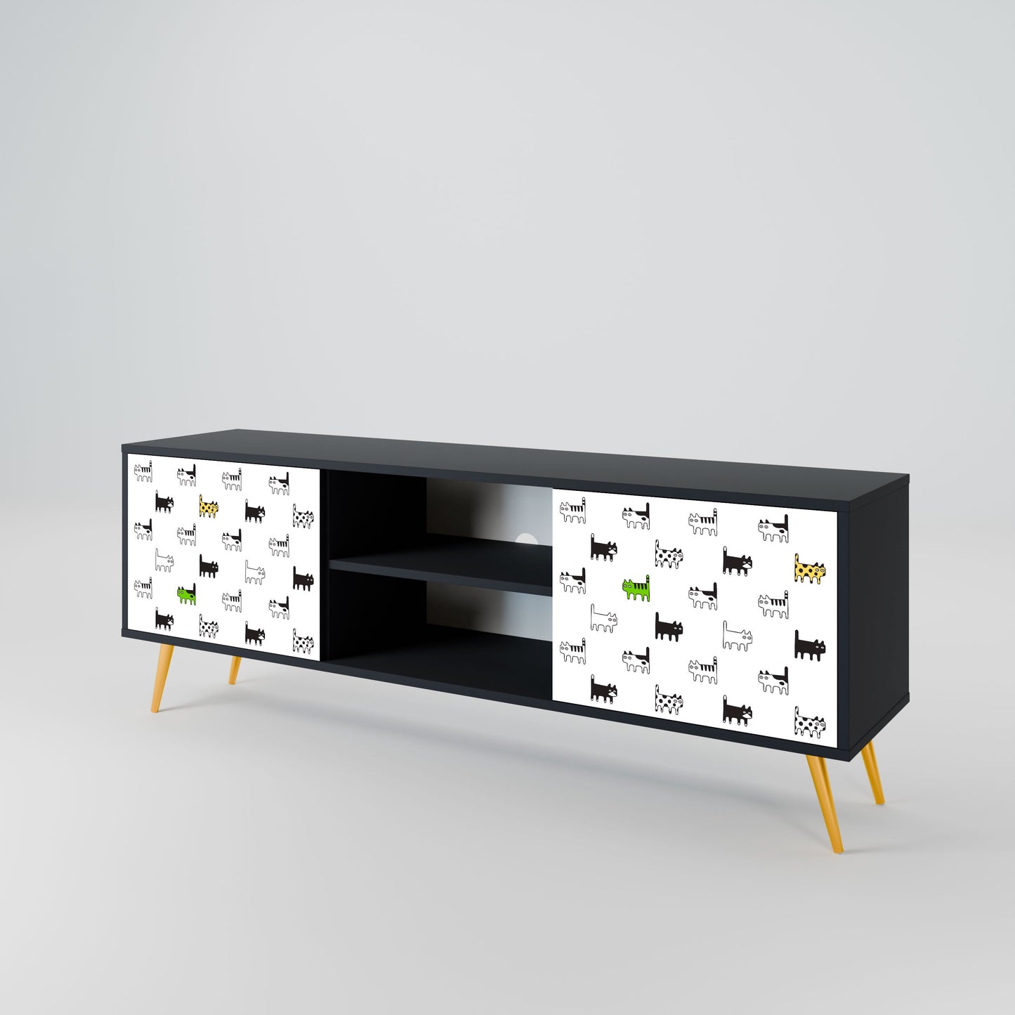 CATS COMPILATION 2-Door TV Stand in Black Finish