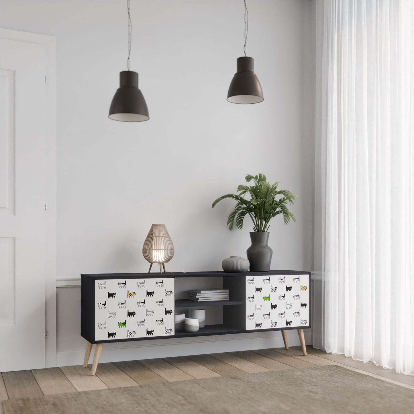CATS COMPILATION 2-Door TV Stand in Black Finish