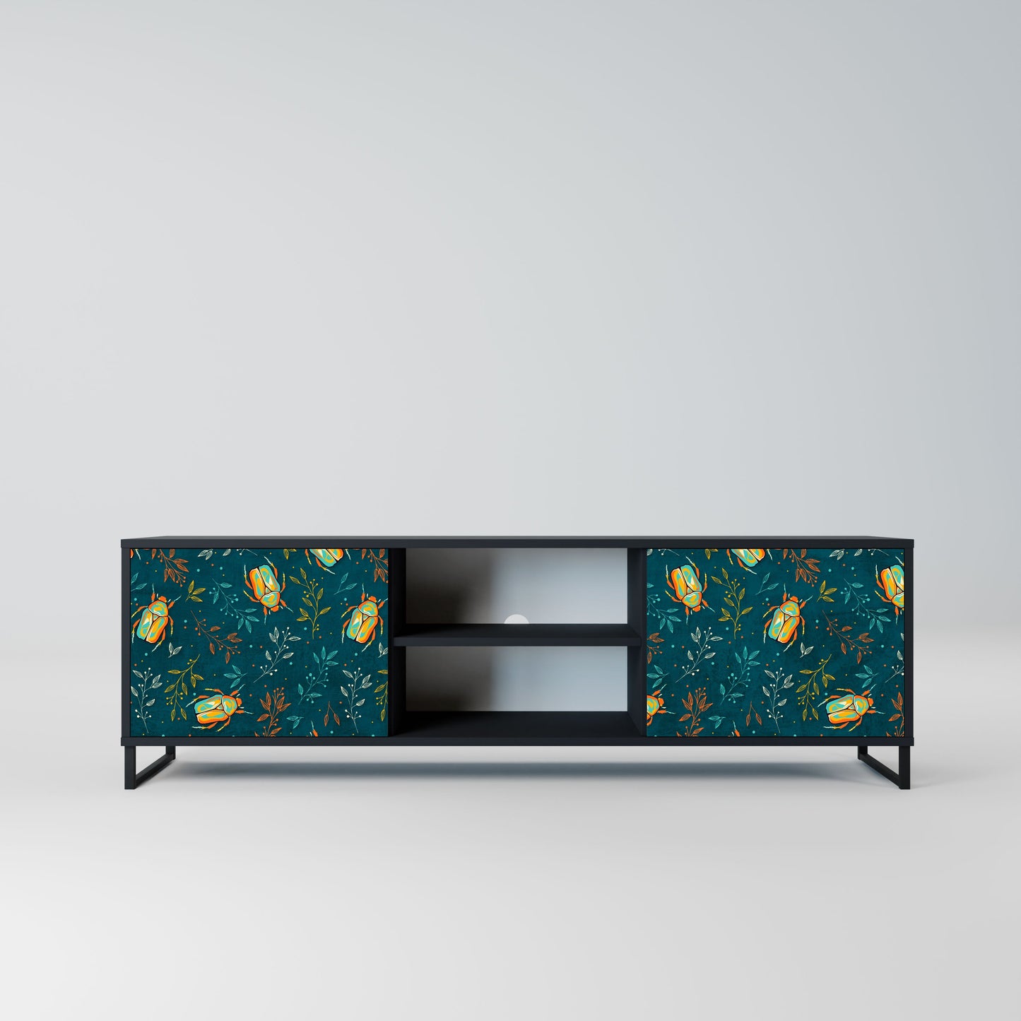 AUTUMN INSECTS 2-Door TV Stand in Black Finish