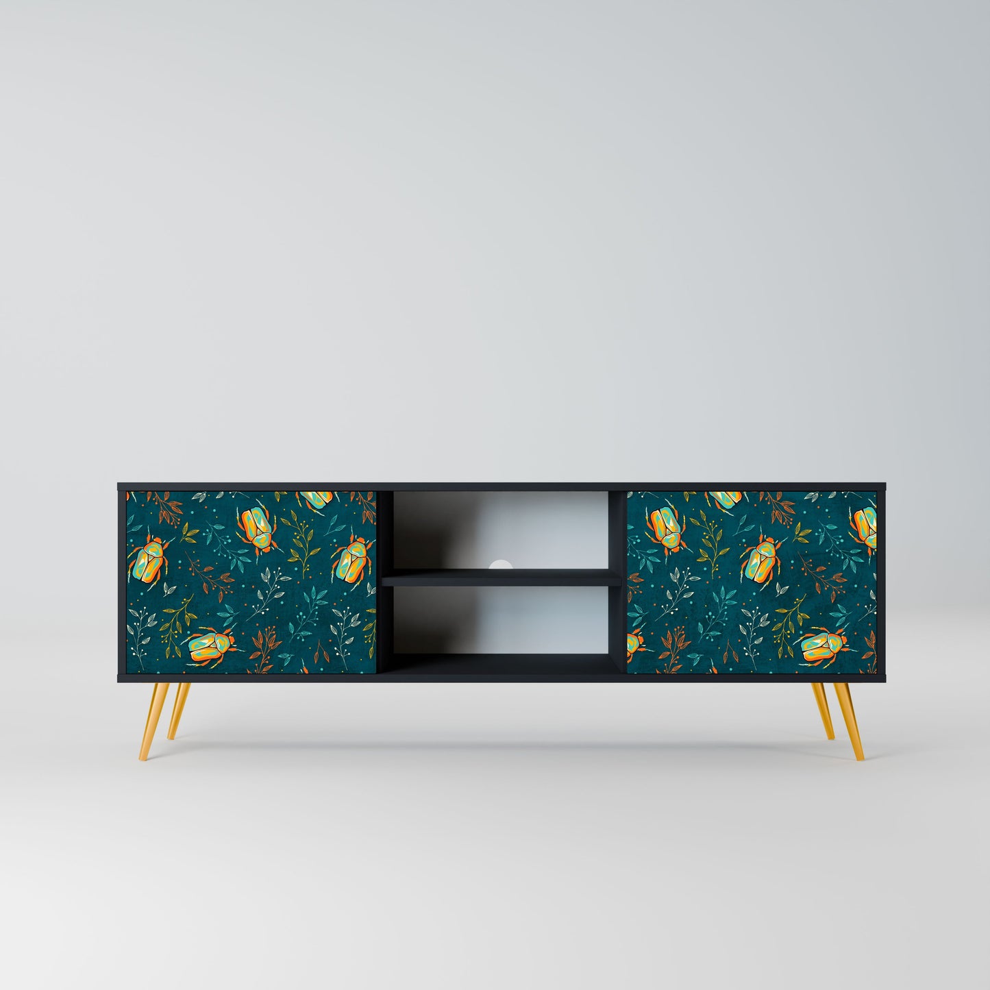 AUTUMN INSECTS 2-Door TV Stand in Black Finish