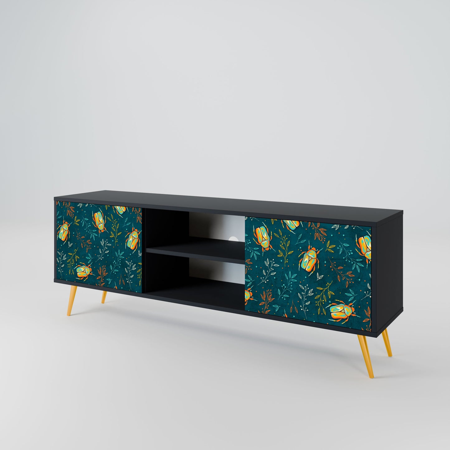 AUTUMN INSECTS 2-Door TV Stand in Black Finish