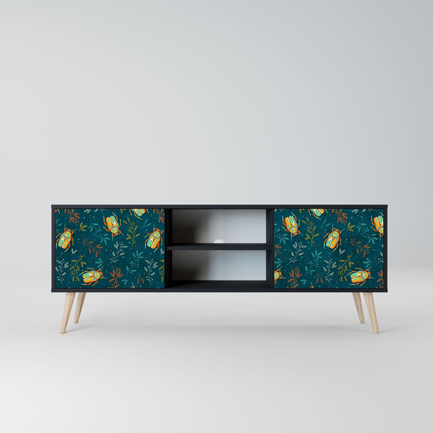 AUTUMN INSECTS 2-Door TV Stand in Black Finish