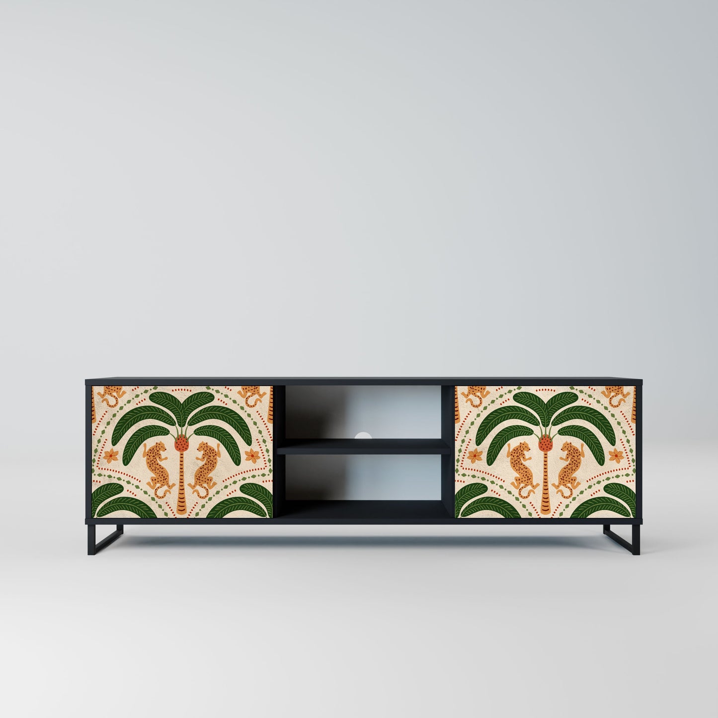 DANCING PREDATORS 2-Door TV Stand in Black Finish