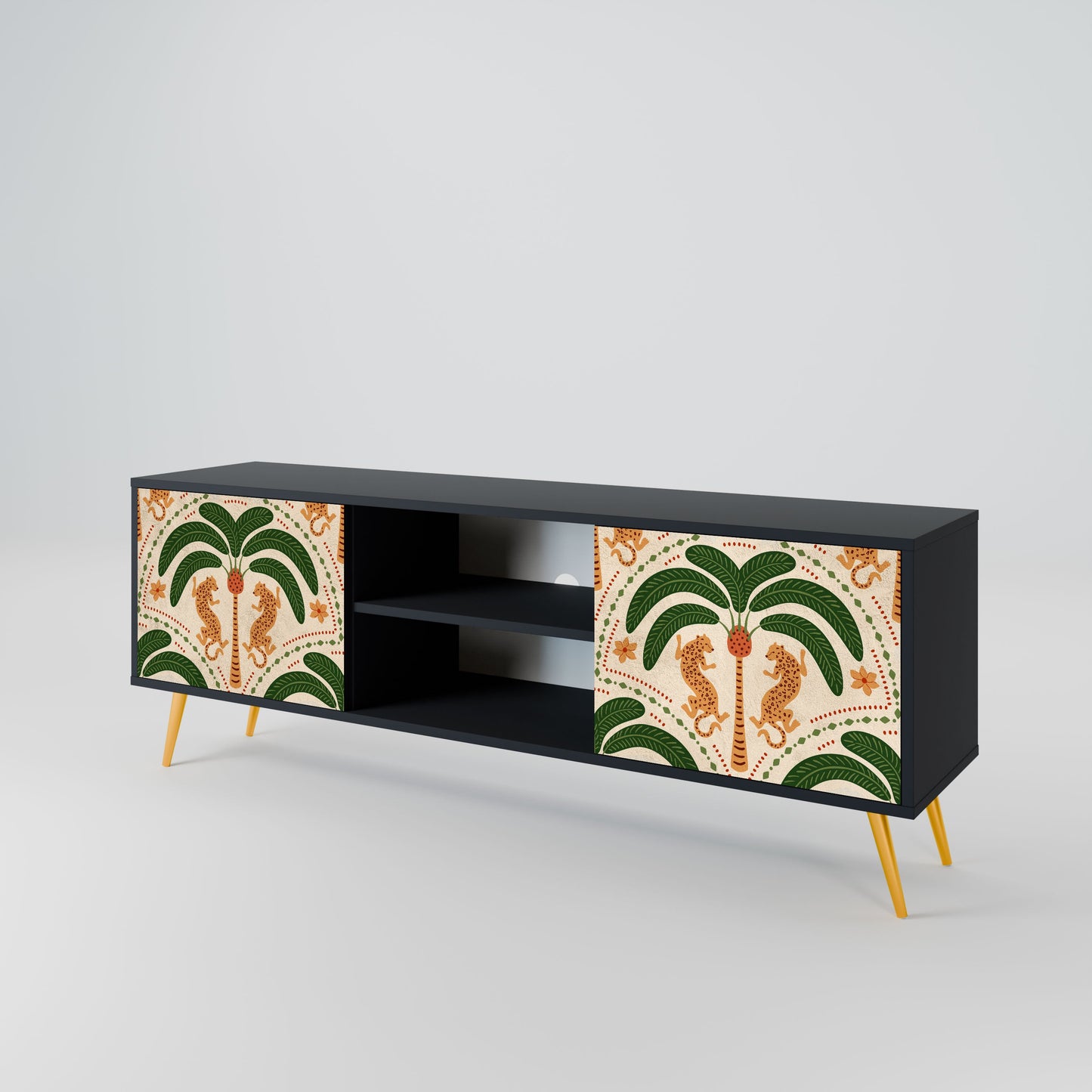 DANCING PREDATORS 2-Door TV Stand in Black Finish