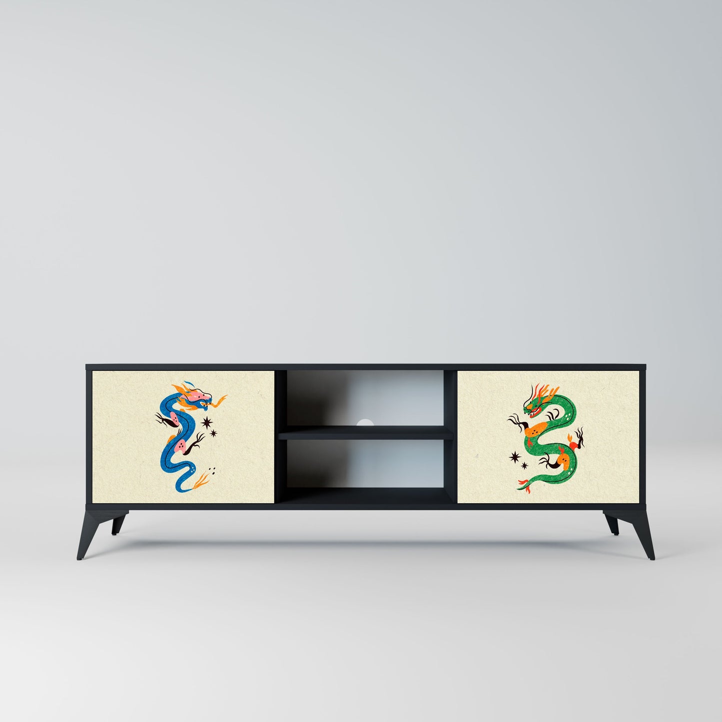 MYTHOLOGICAL CREATURES 2-Door TV Stand in Black Finish