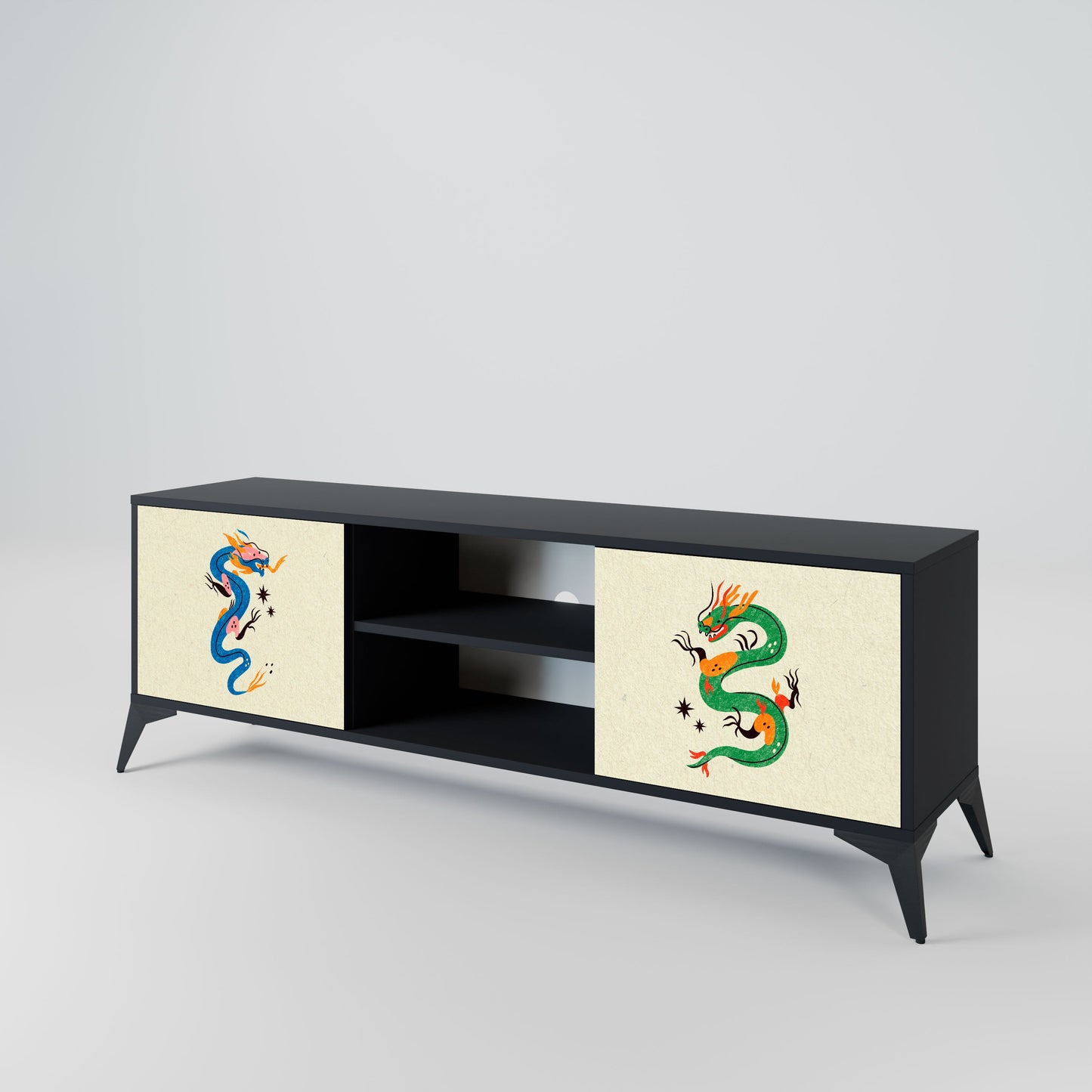 MYTHOLOGICAL CREATURES 2-Door TV Stand in Black Finish