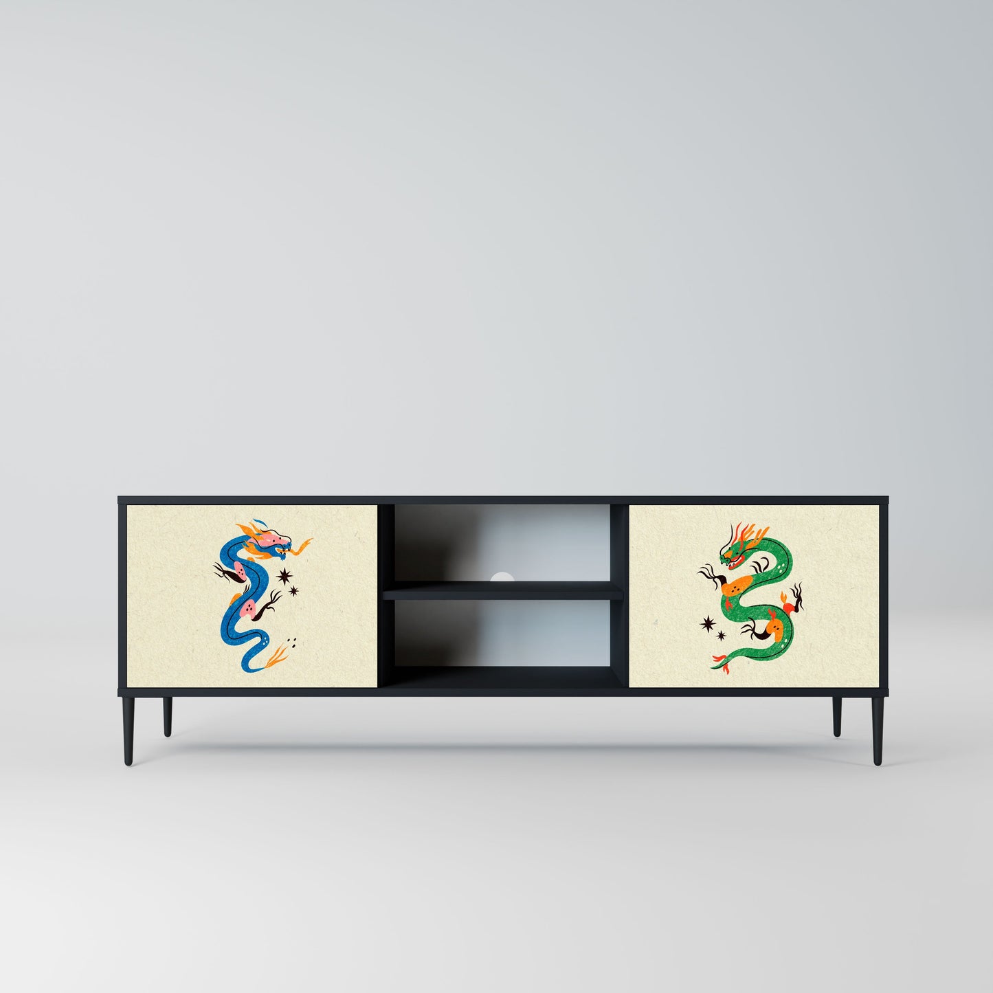 MYTHOLOGICAL CREATURES 2-Door TV Stand in Black Finish