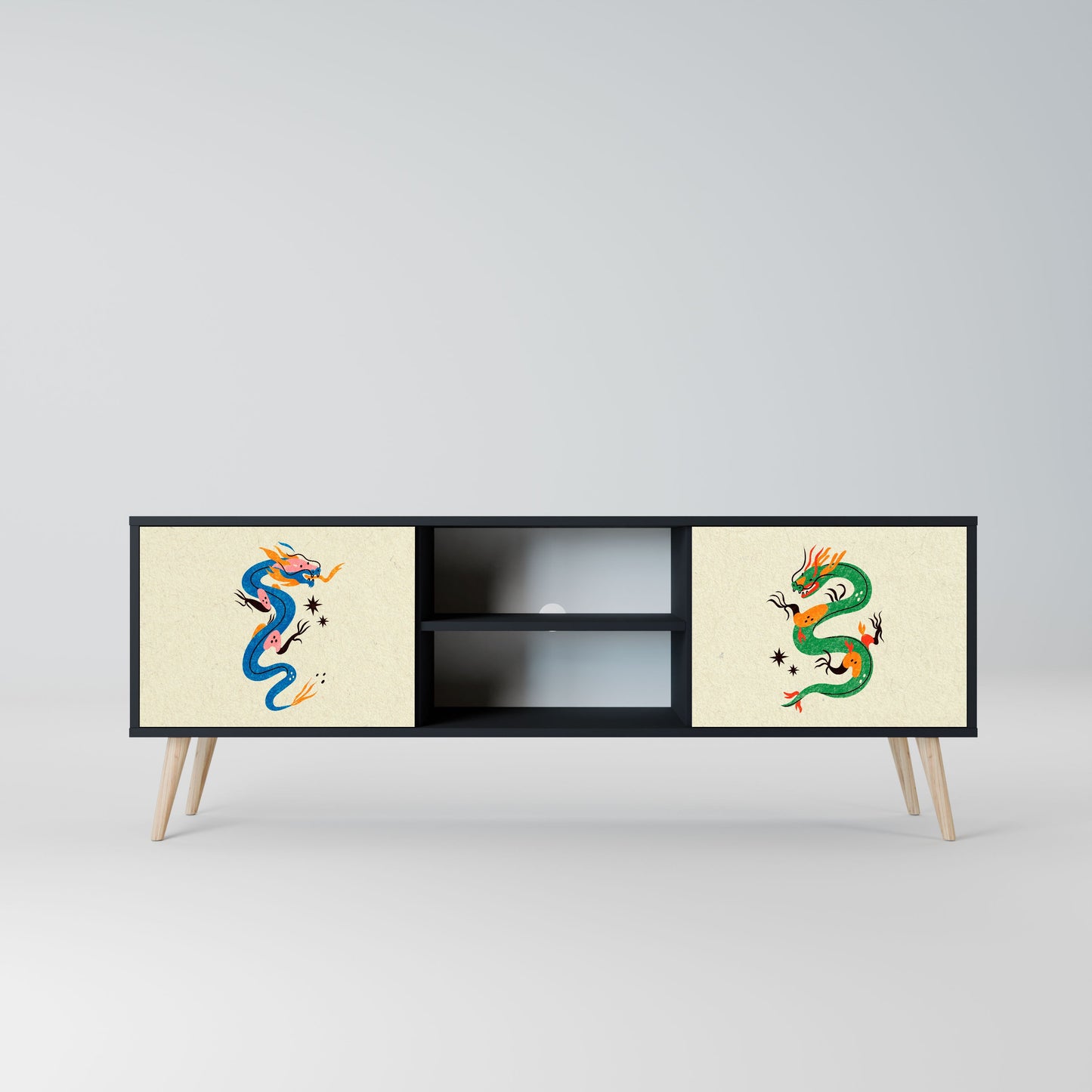 MYTHOLOGICAL CREATURES 2-Door TV Stand in Black Finish