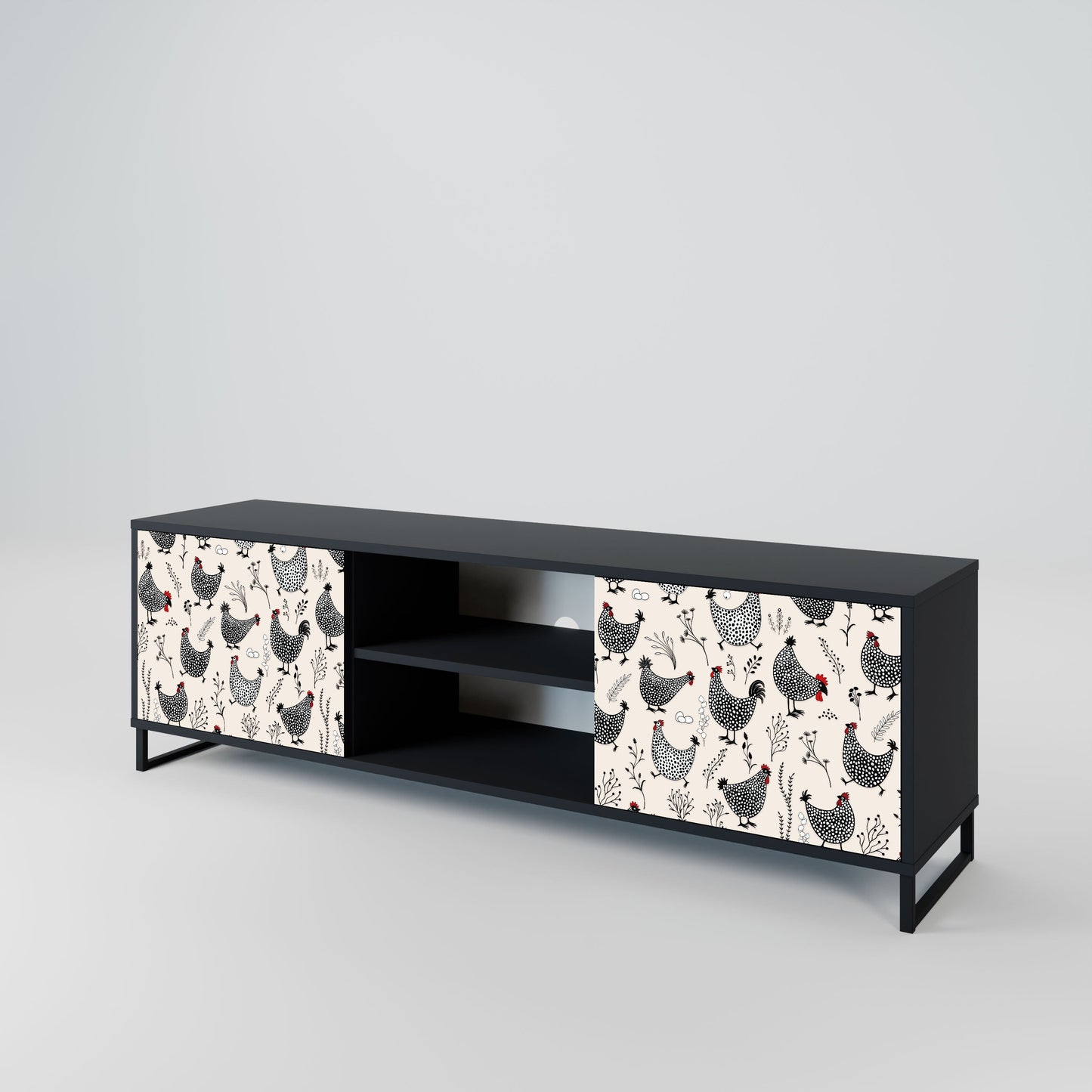 HAPPY HENS 2-Door TV Stand in Black Finish