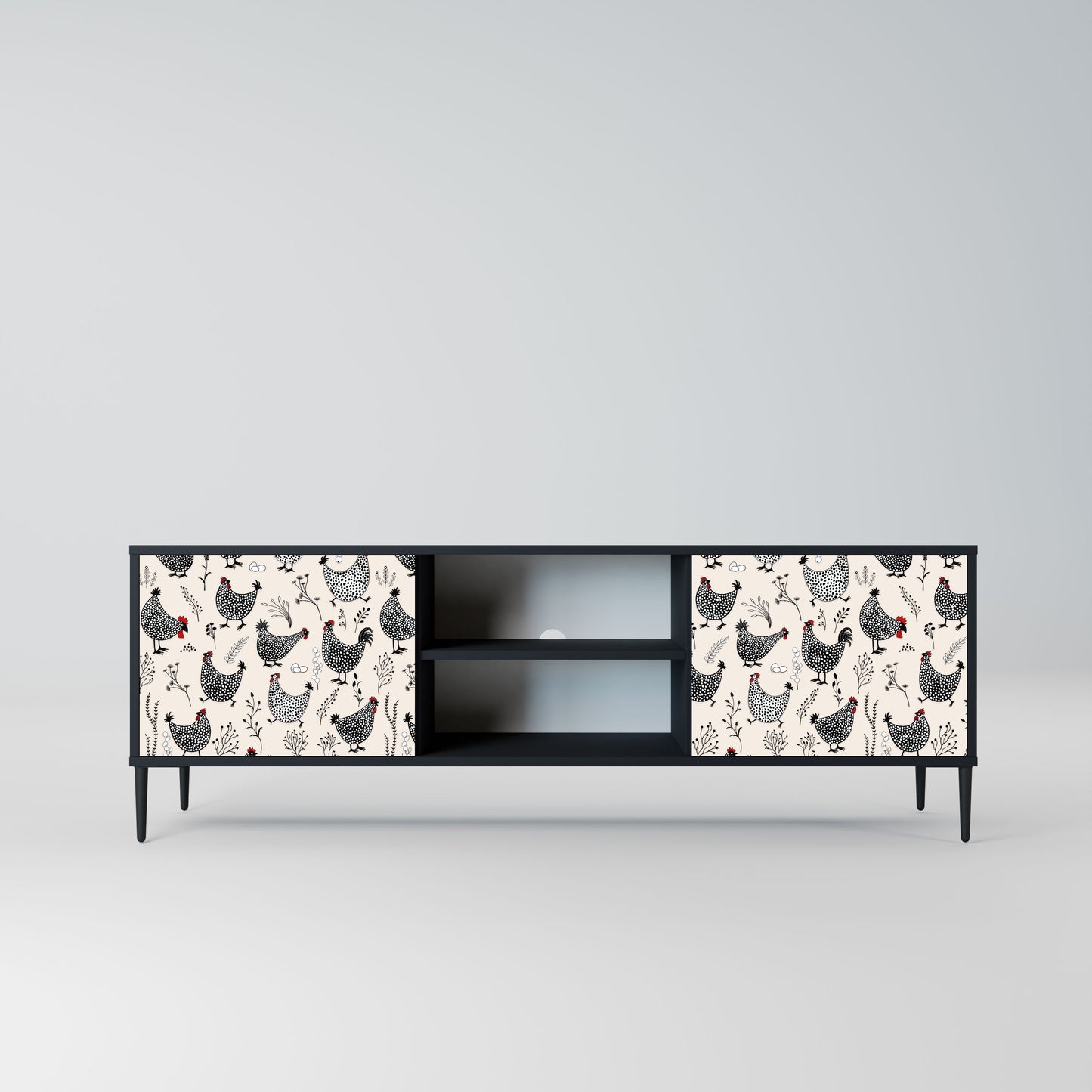 HAPPY HENS 2-Door TV Stand in Black Finish