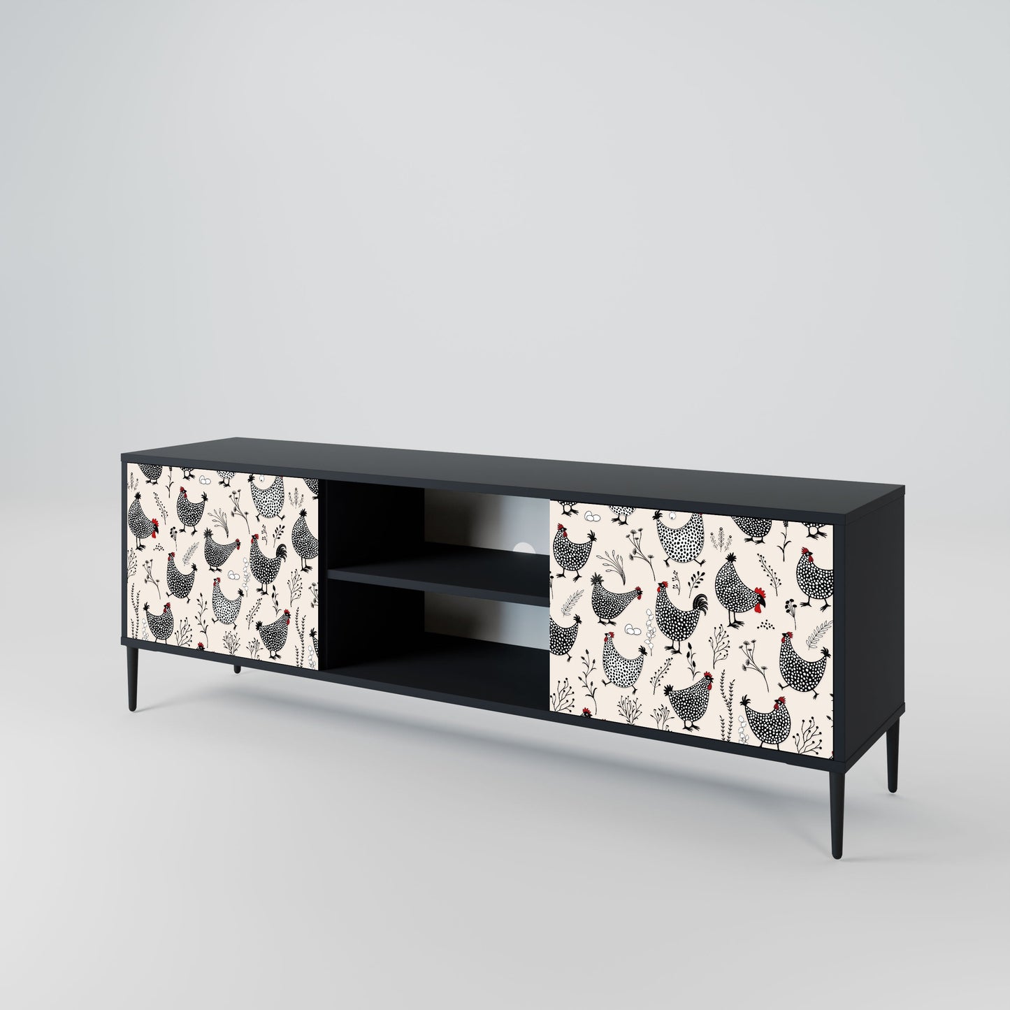 HAPPY HENS 2-Door TV Stand in Black Finish