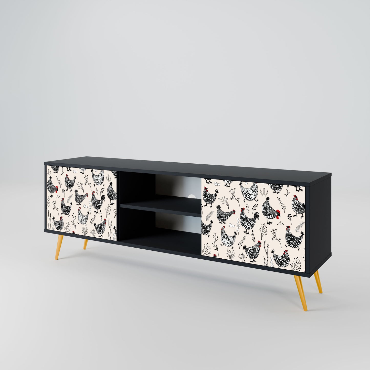 HAPPY HENS 2-Door TV Stand in Black Finish