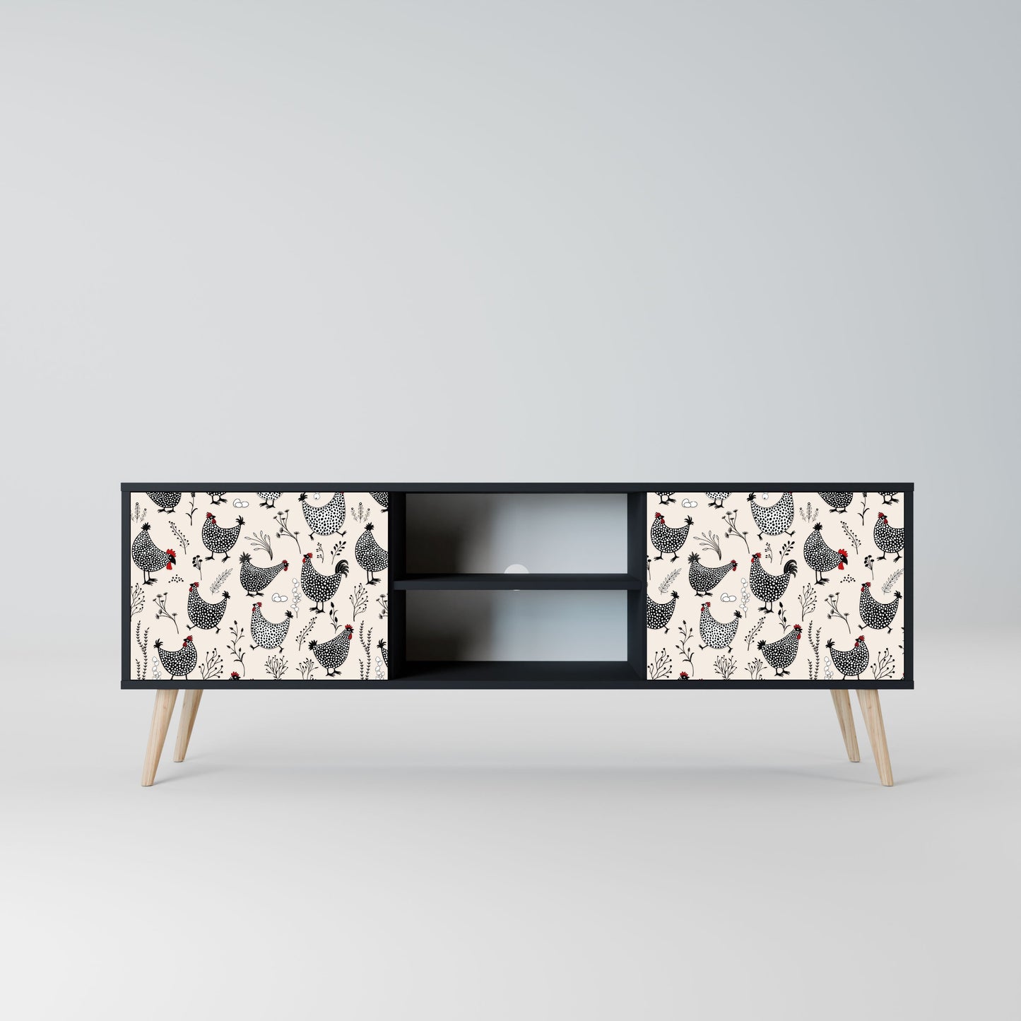 HAPPY HENS 2-Door TV Stand in Black Finish
