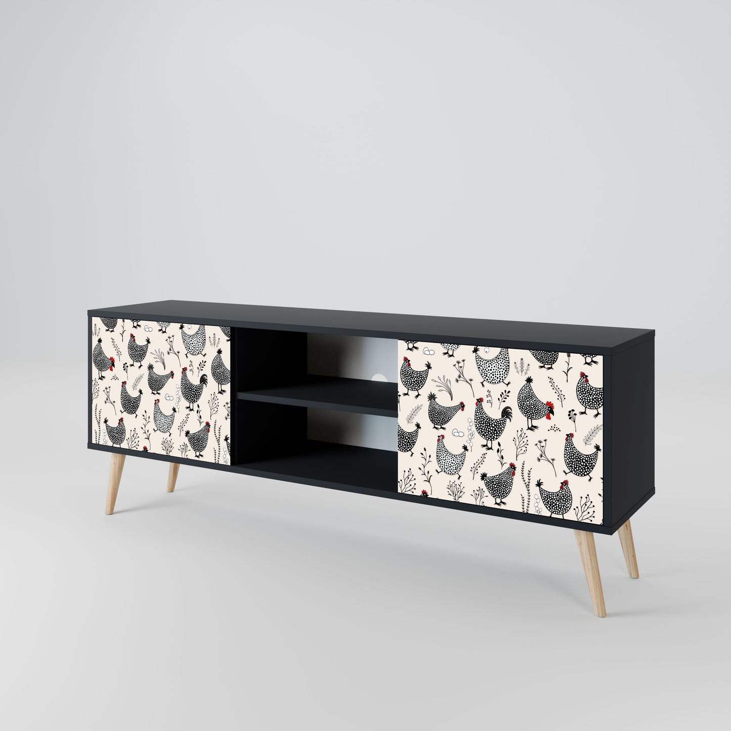 HAPPY HENS 2-Door TV Stand in Black Finish