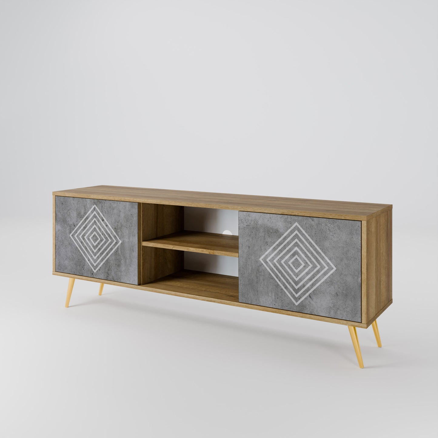 Mobile TV a 2 ante POLYGONAL ARTISTRY in effetto rovere