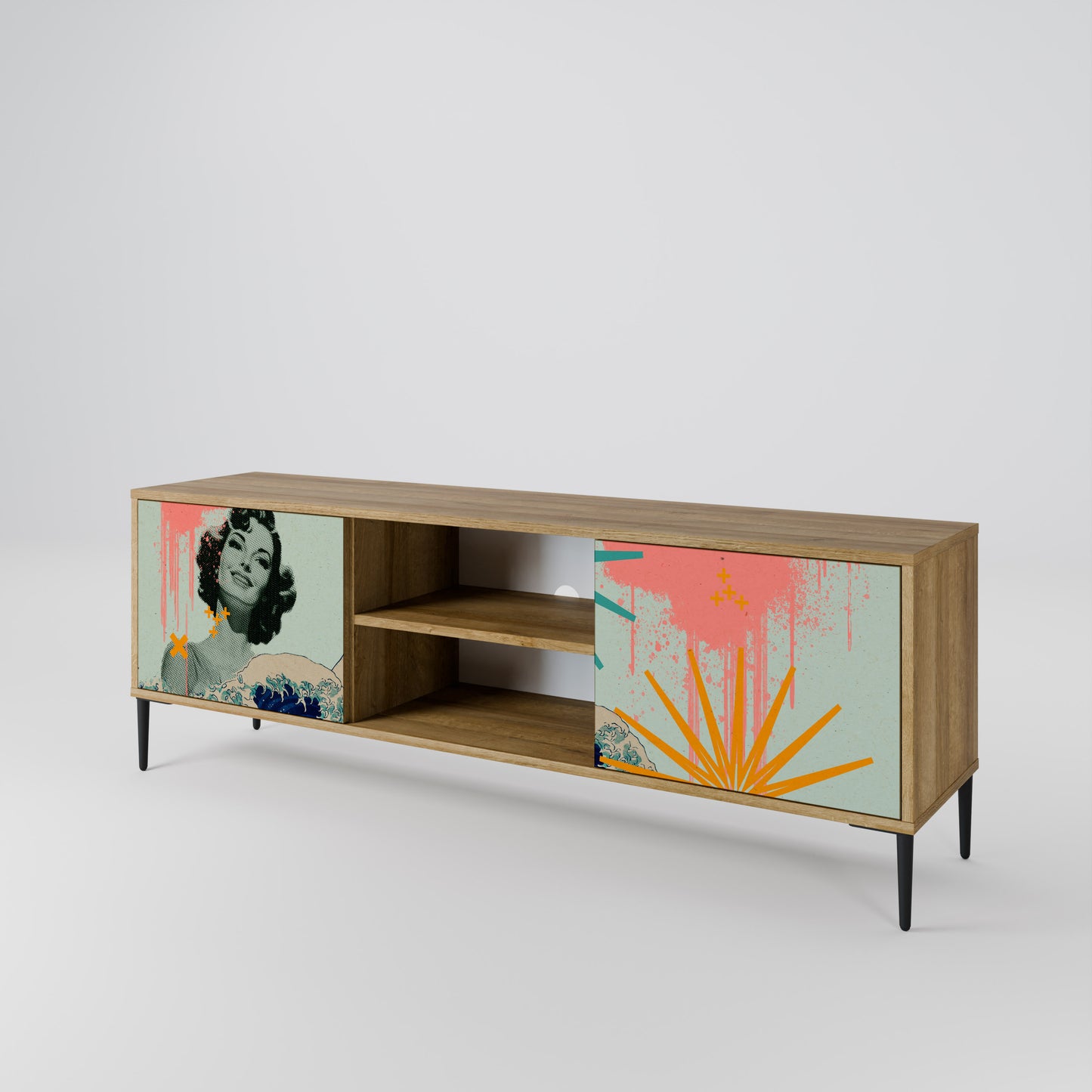 KANAGAWA BEAUTY 2-Door TV Stand in Oak Effect