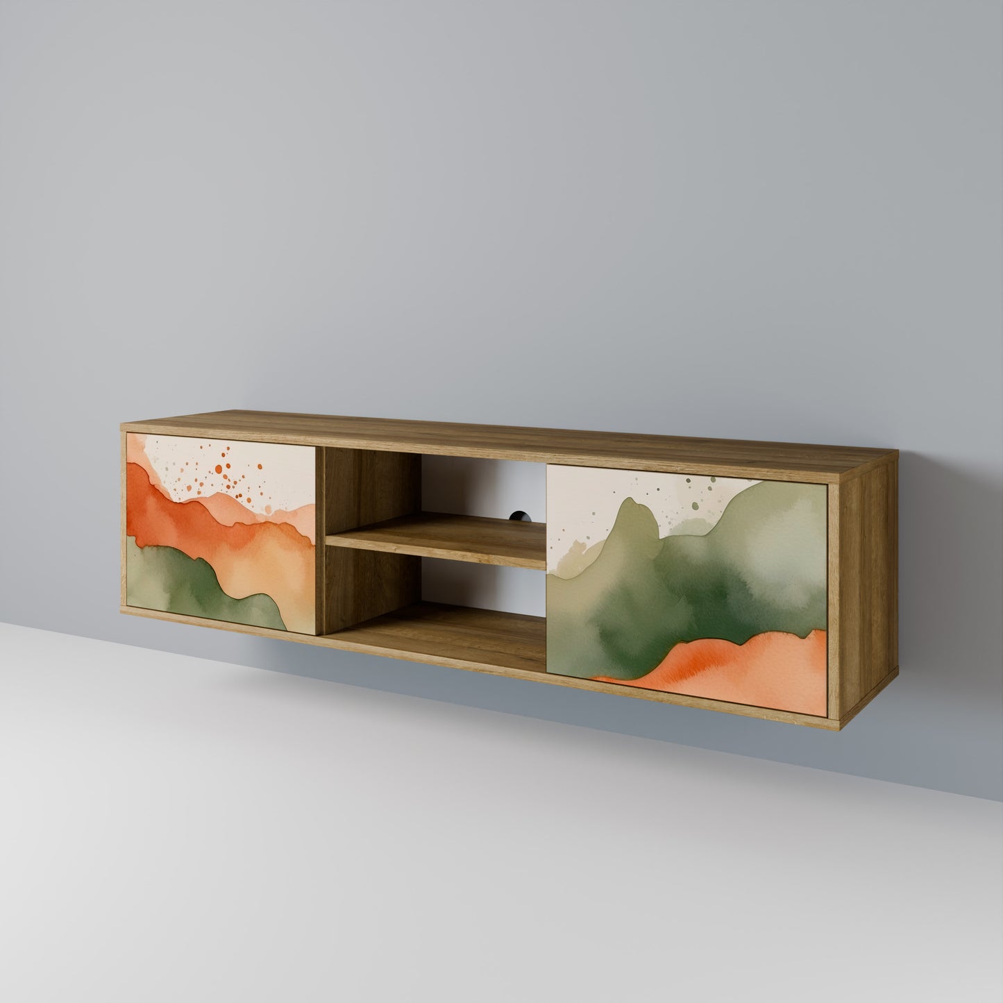 Porta TV a 2 ante WATERCOLOUR PEAKS in effetto rovere