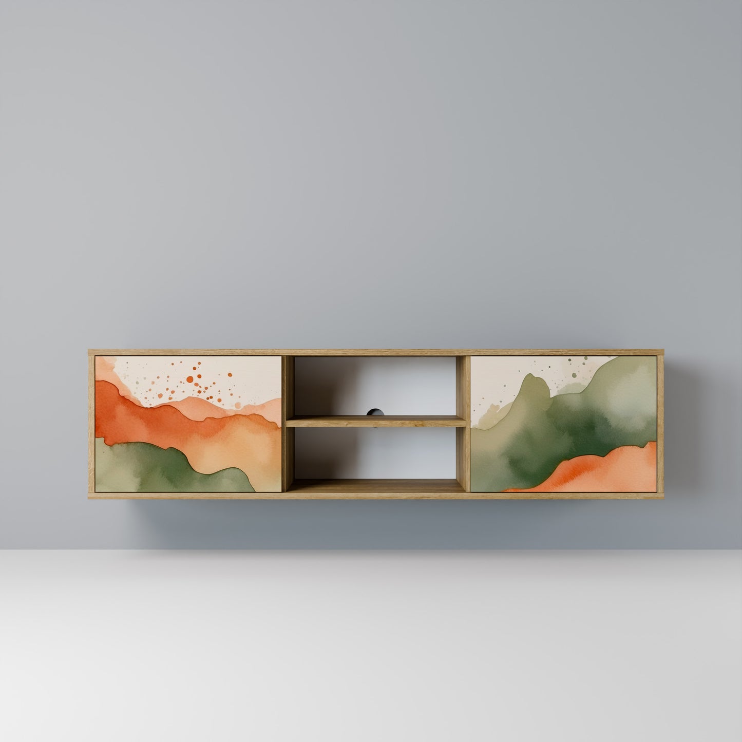 Porta TV a 2 ante WATERCOLOUR PEAKS in effetto rovere