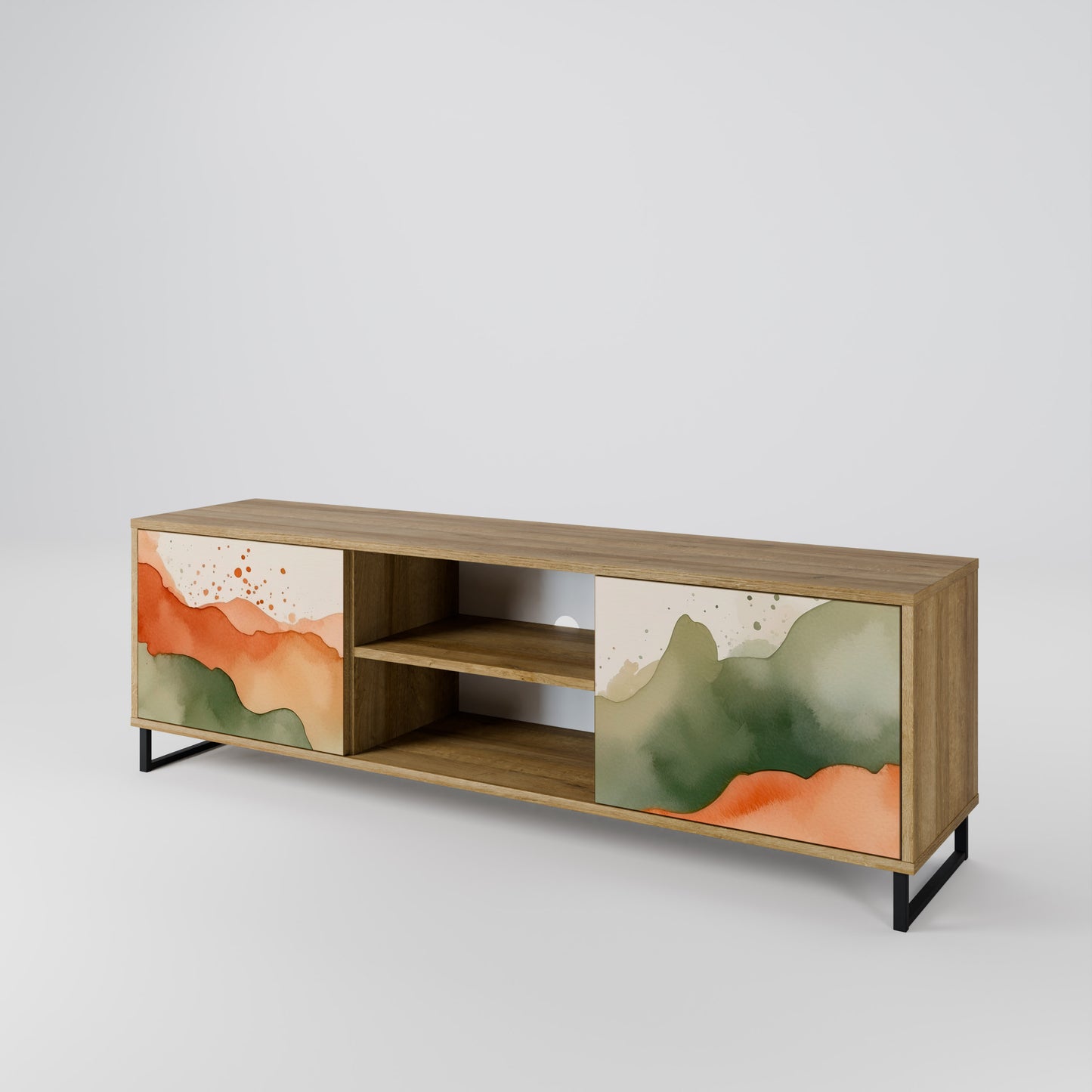 Porta TV a 2 ante WATERCOLOUR PEAKS in effetto rovere