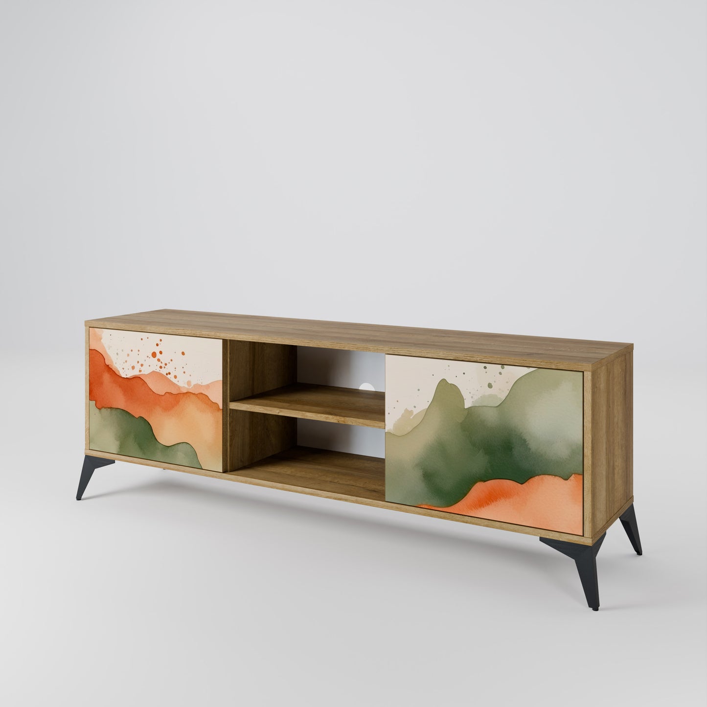 Porta TV a 2 ante WATERCOLOUR PEAKS in effetto rovere