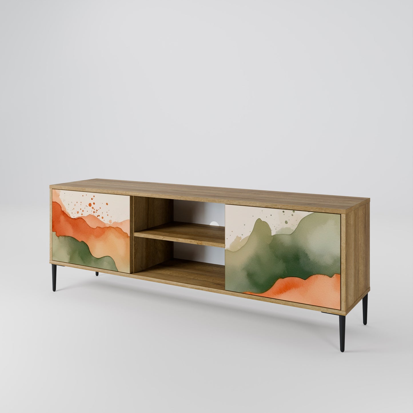 Porta TV a 2 ante WATERCOLOUR PEAKS in effetto rovere