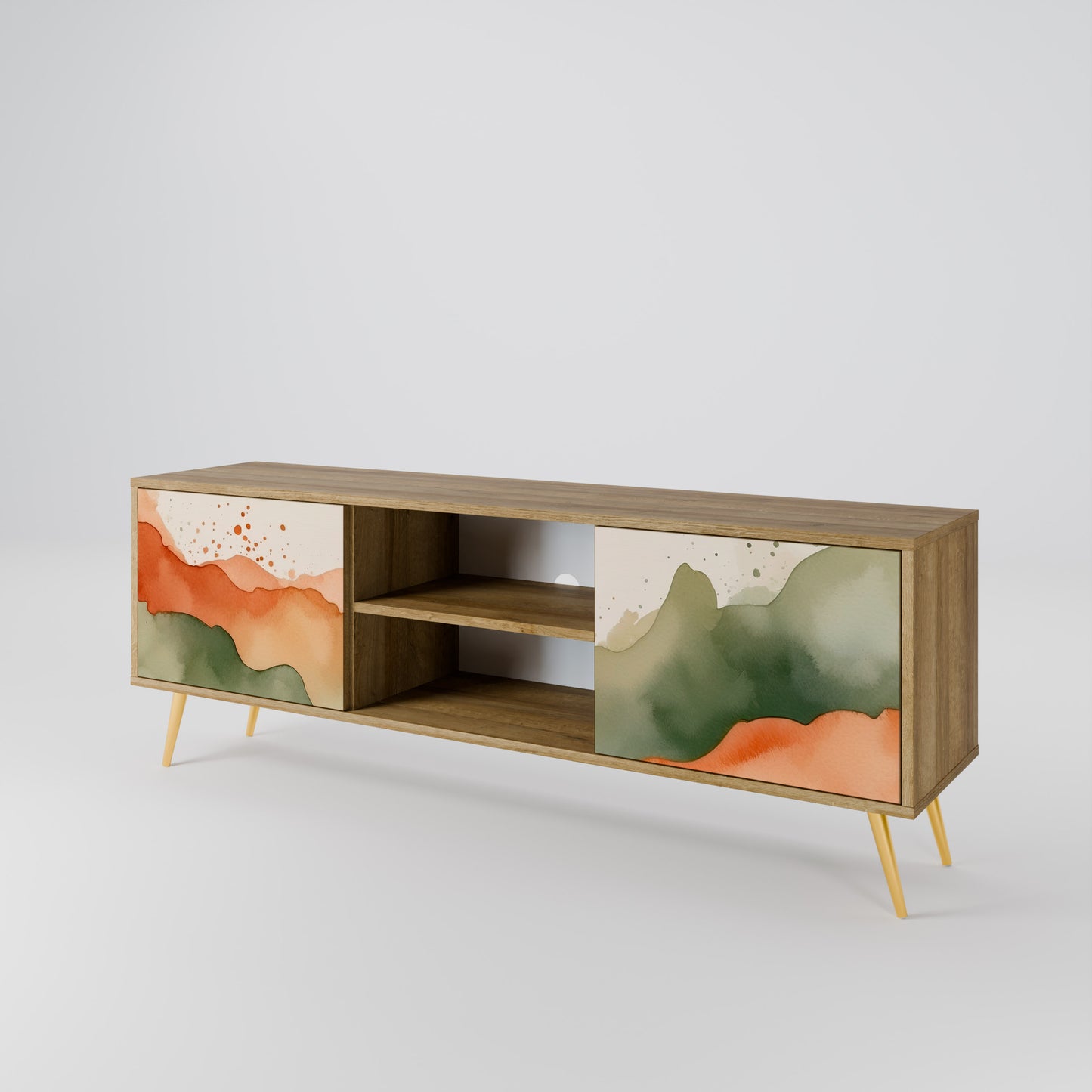 Porta TV a 2 ante WATERCOLOUR PEAKS in effetto rovere