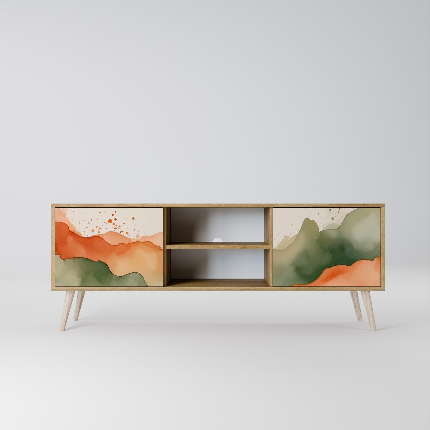 Porta TV a 2 ante WATERCOLOUR PEAKS in effetto rovere