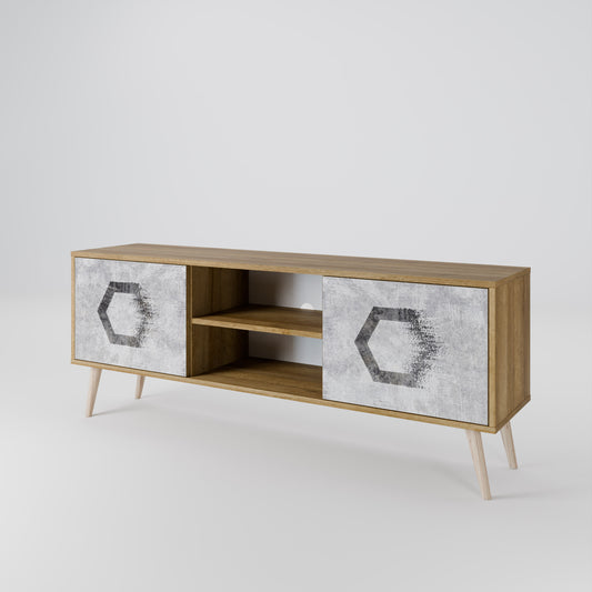 HEXAGONAL FIGURES 2-Door TV Stand in Oak Effect