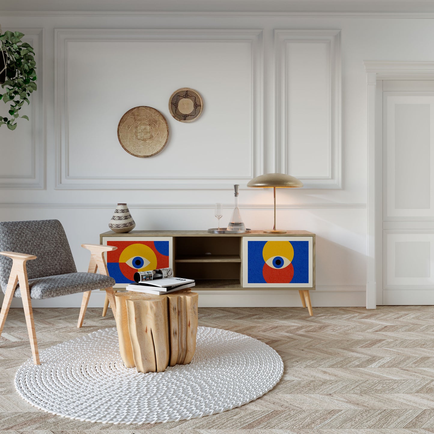 Mobile TV GEOMETRIC EYES a 2 ante in effetto rovere