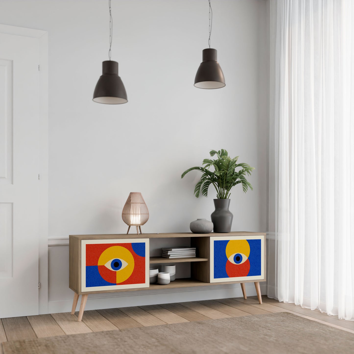 Mobile TV GEOMETRIC EYES a 2 ante in effetto rovere