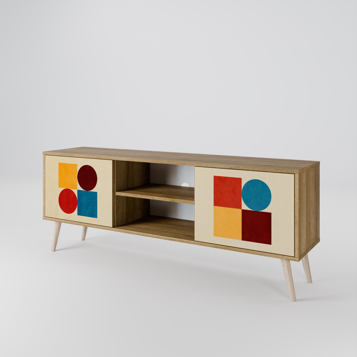 Mobile TV a 2 ante GEOMETRIC PUZZLE in effetto rovere