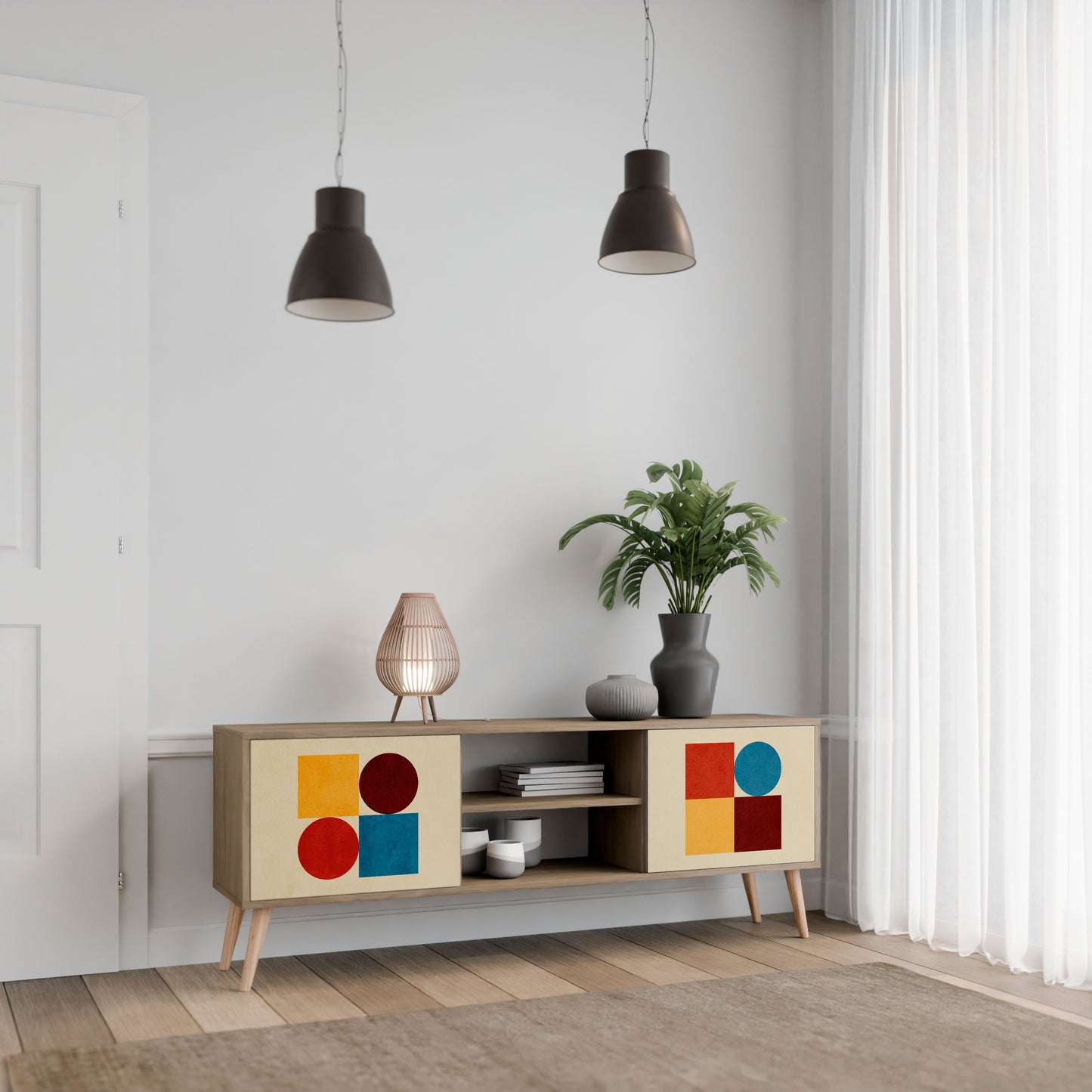 Mobile TV a 2 ante GEOMETRIC PUZZLE in effetto rovere