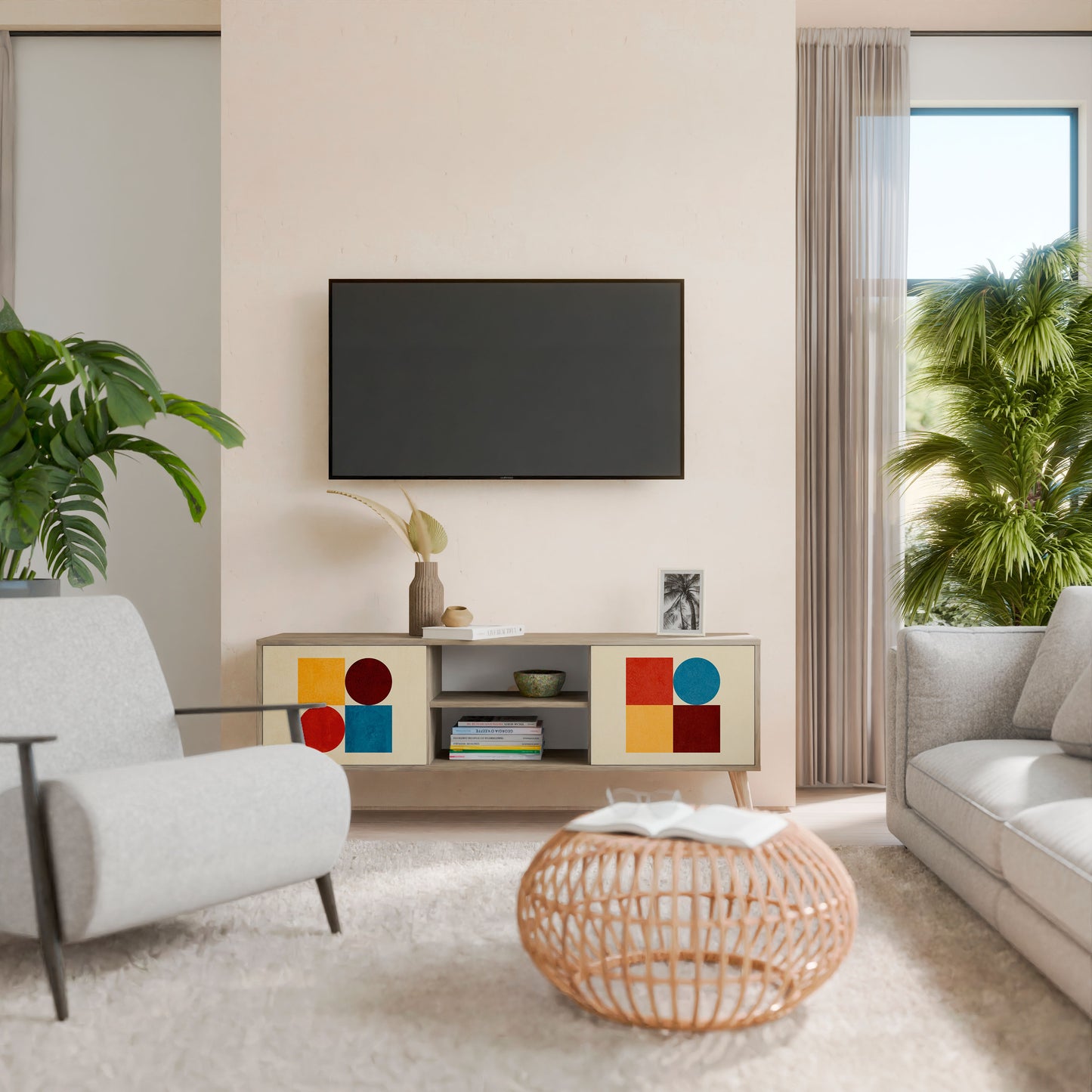Mobile TV a 2 ante GEOMETRIC PUZZLE in effetto rovere